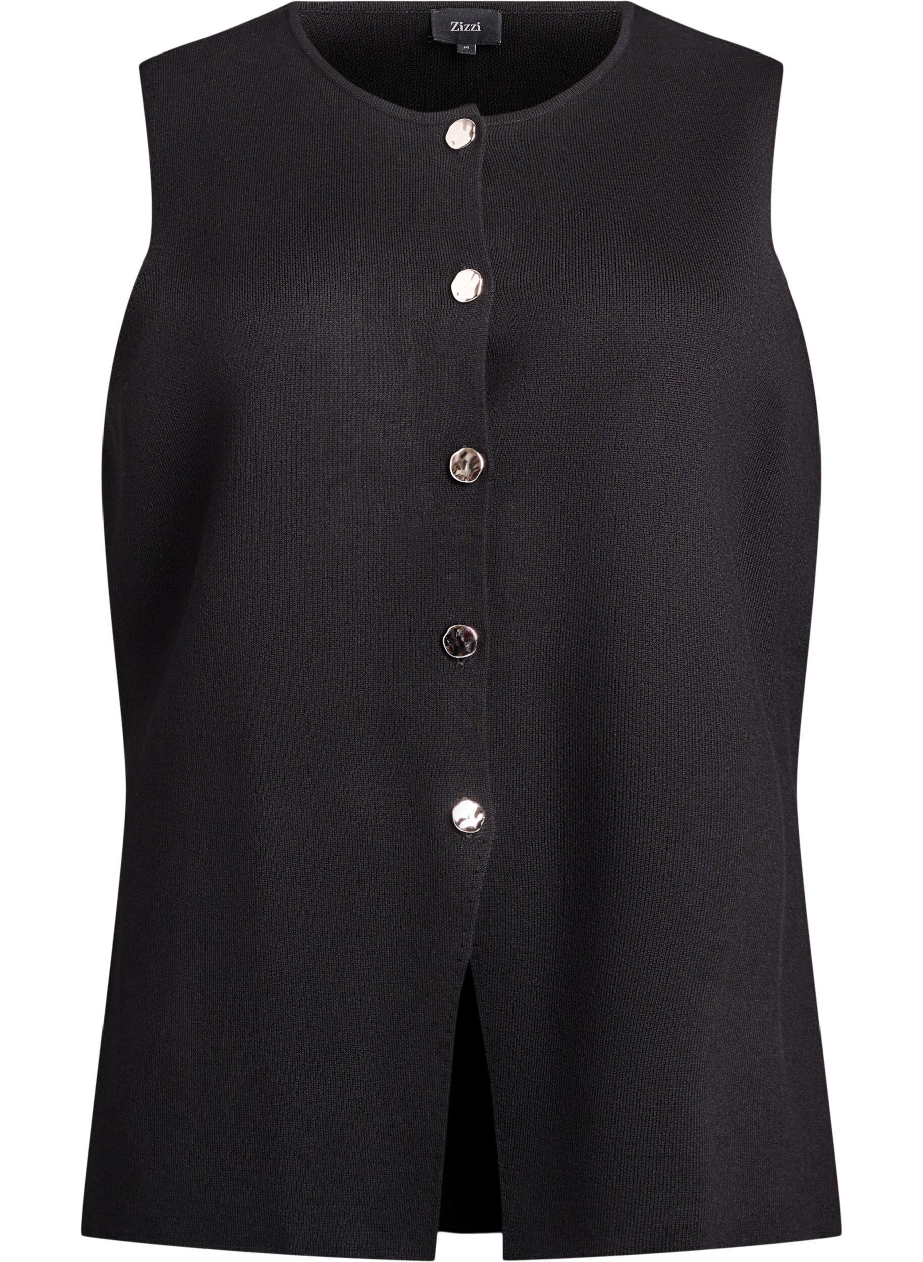 ZizziMouwloze breisel vest met decoratieve knopen, Zwart, Packshot image number 0