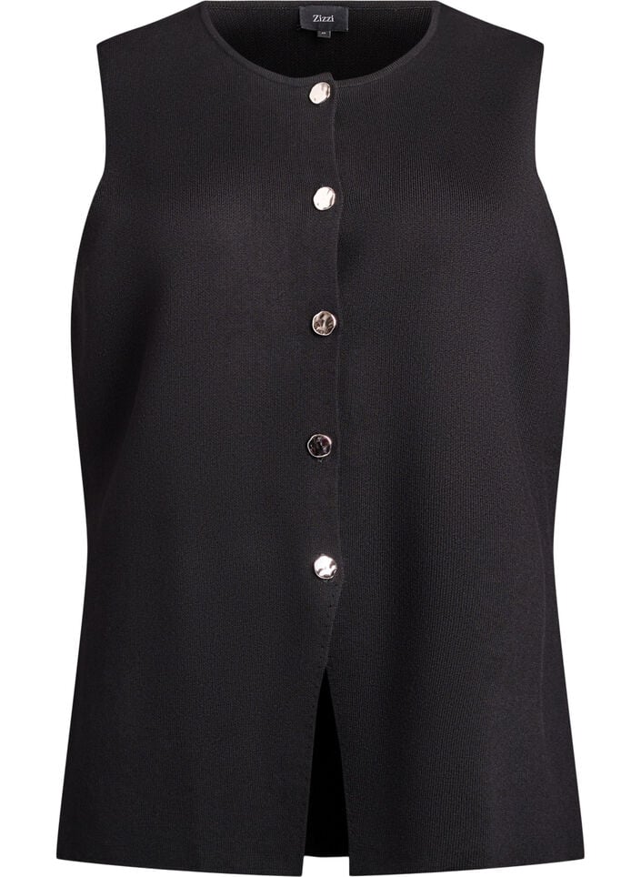 Mouwloze breisel vest met decoratieve knopen, Zwart, Packshot image number 0