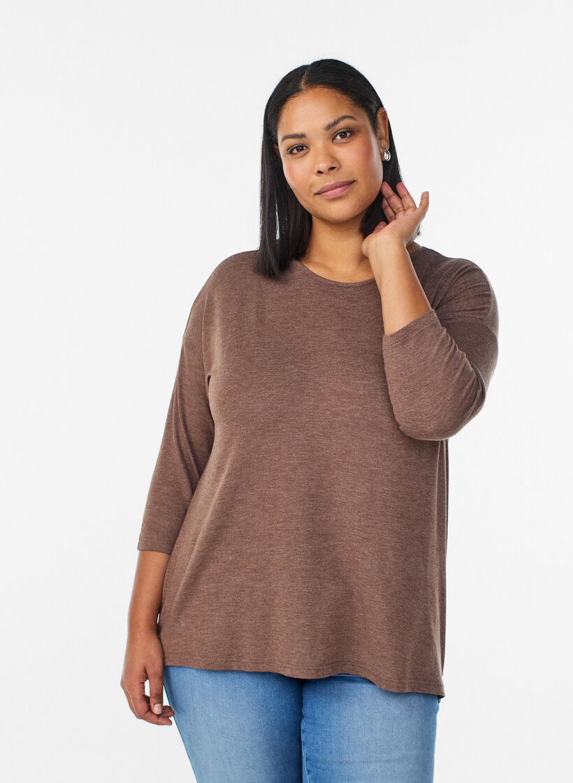 Blouse en jersey avec manches 3/4, Marron, Model image number 0