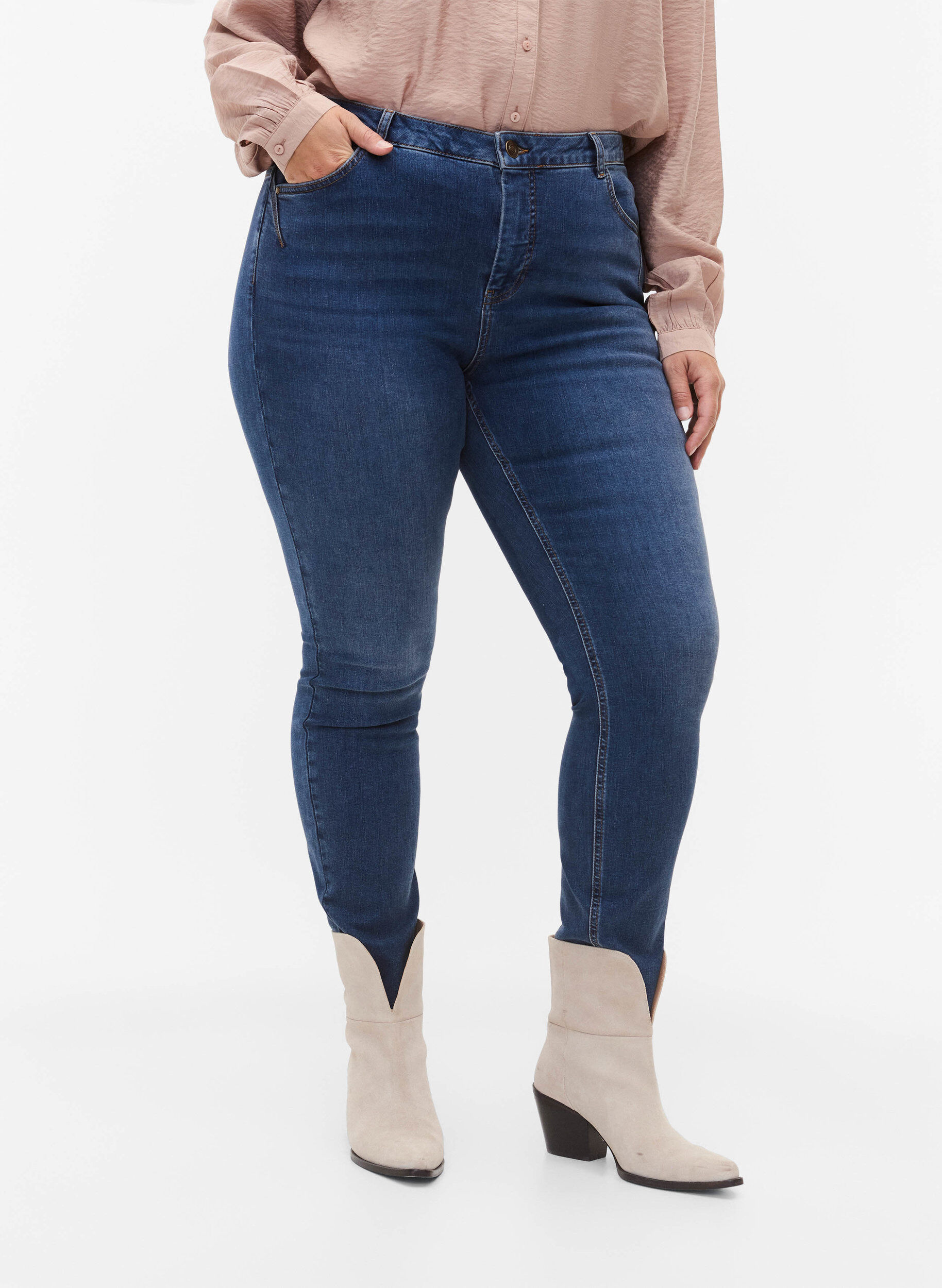 ZizziSuper slanke Amy jeans met hoge taille, Blue denim, Model image number 2