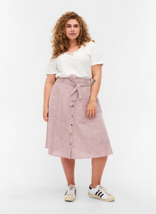 Jupe rayée avec poches en coton, Dry Rose Stripe, Model image number 3
