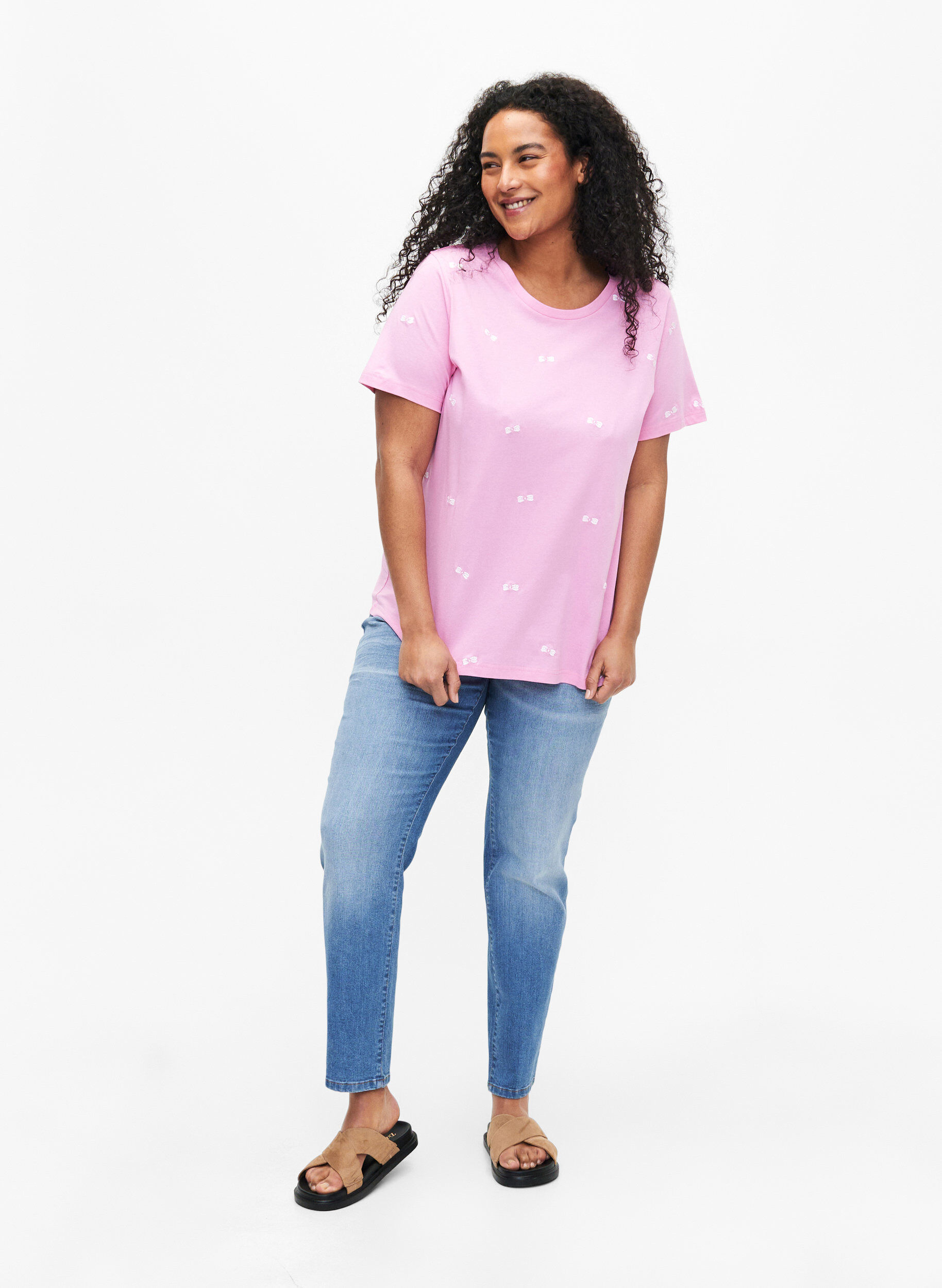 Zizzi T-shirt en coton biologique avec des n&oelig;uds, Roseb. W. Bow Emb., Model image number 2