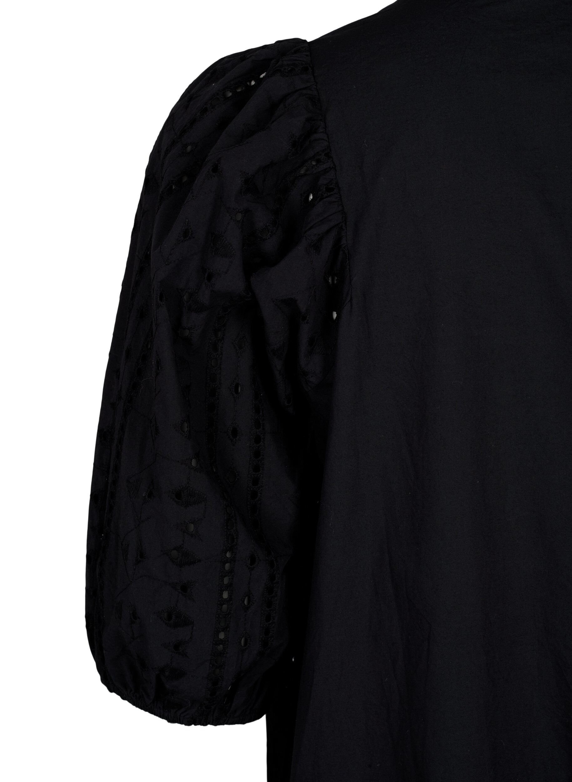 ZizziKatoenen overhemdjurk met broderie anglaise, Black, Packshot image number 3