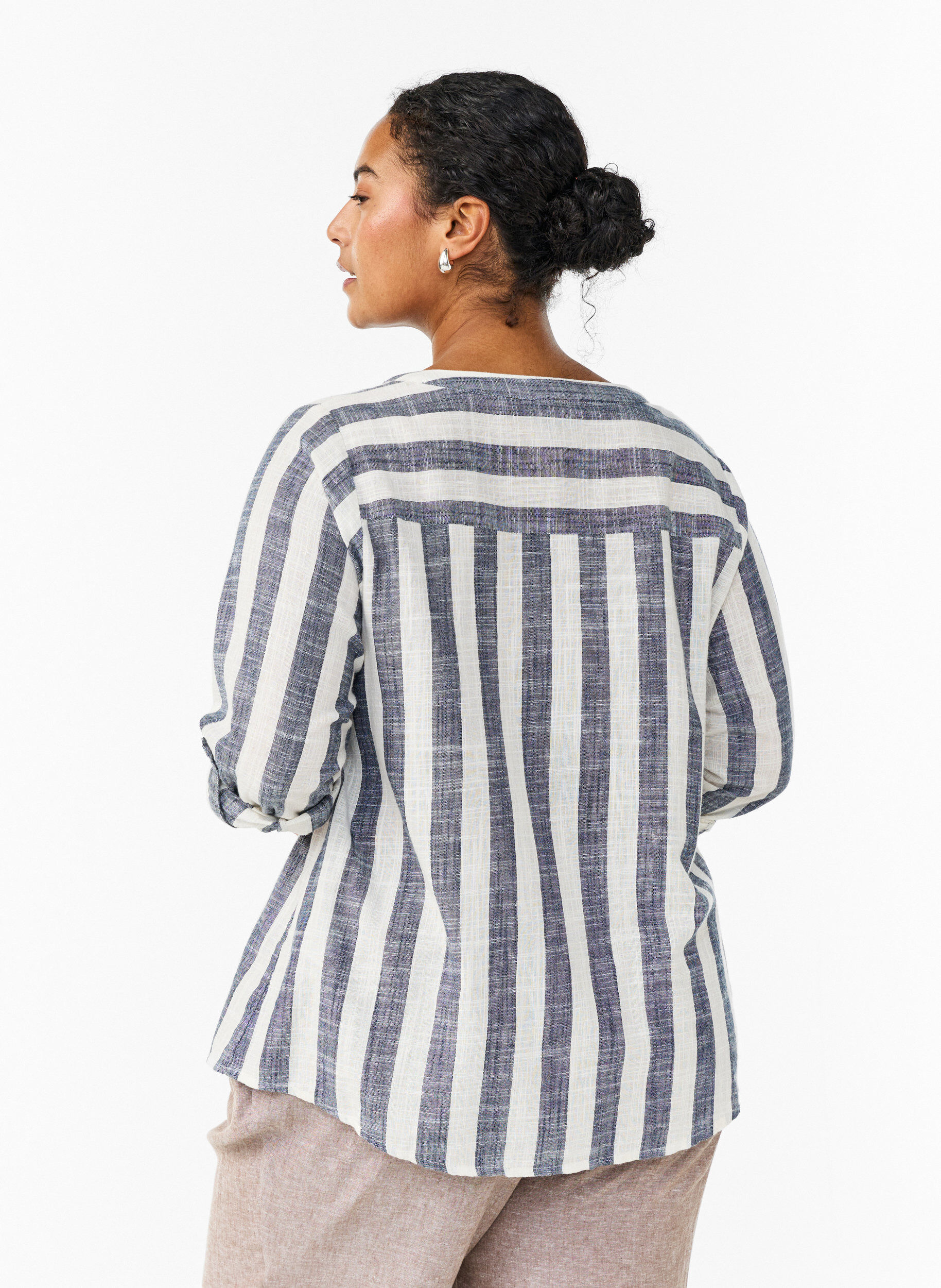 ZizziKatoenen blouse met V-hals, Blauw, Model image number 2