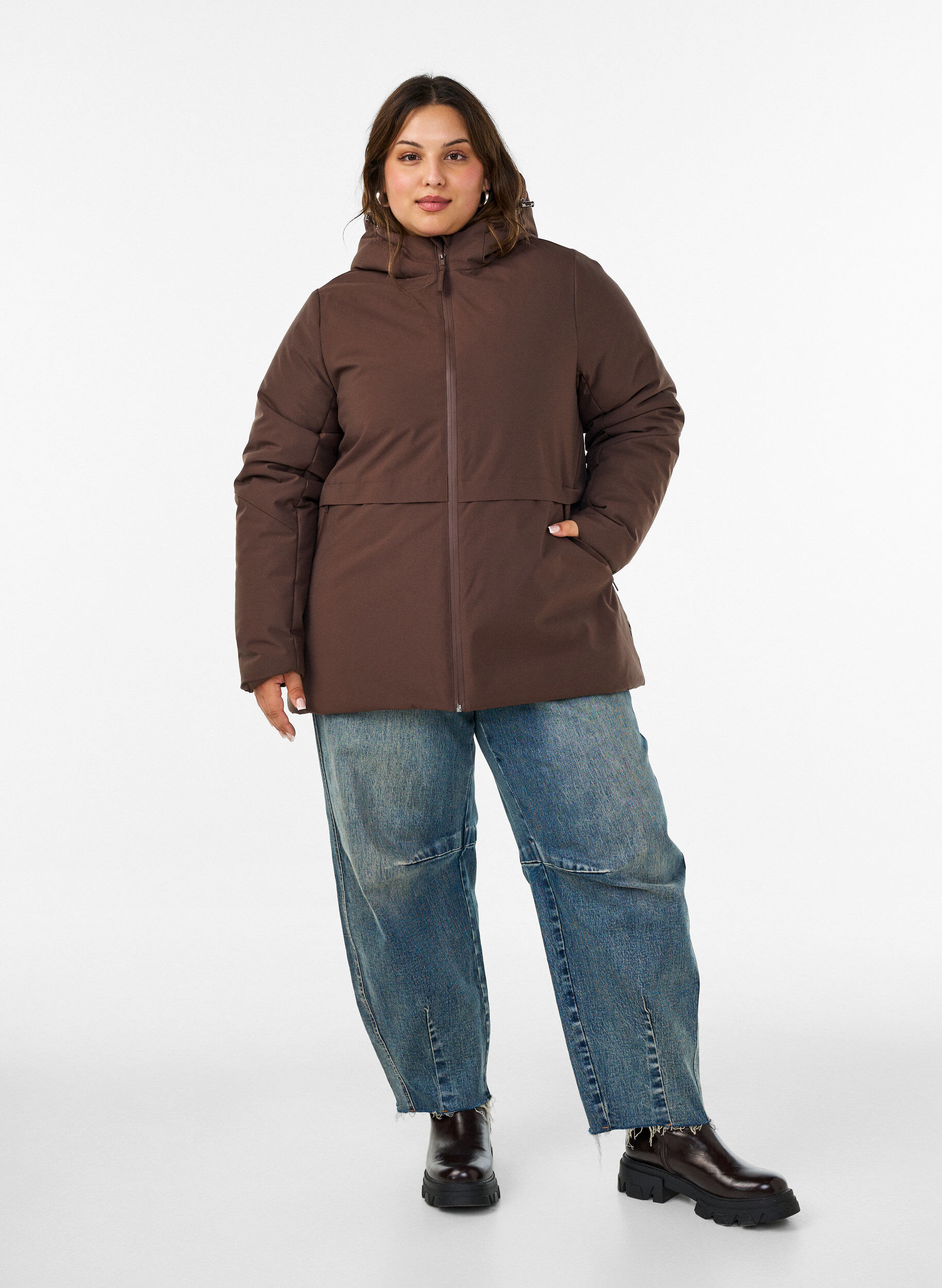 ZizziVeste d'hiver avec capuche et taille ajustable, Marron, Model image number 1