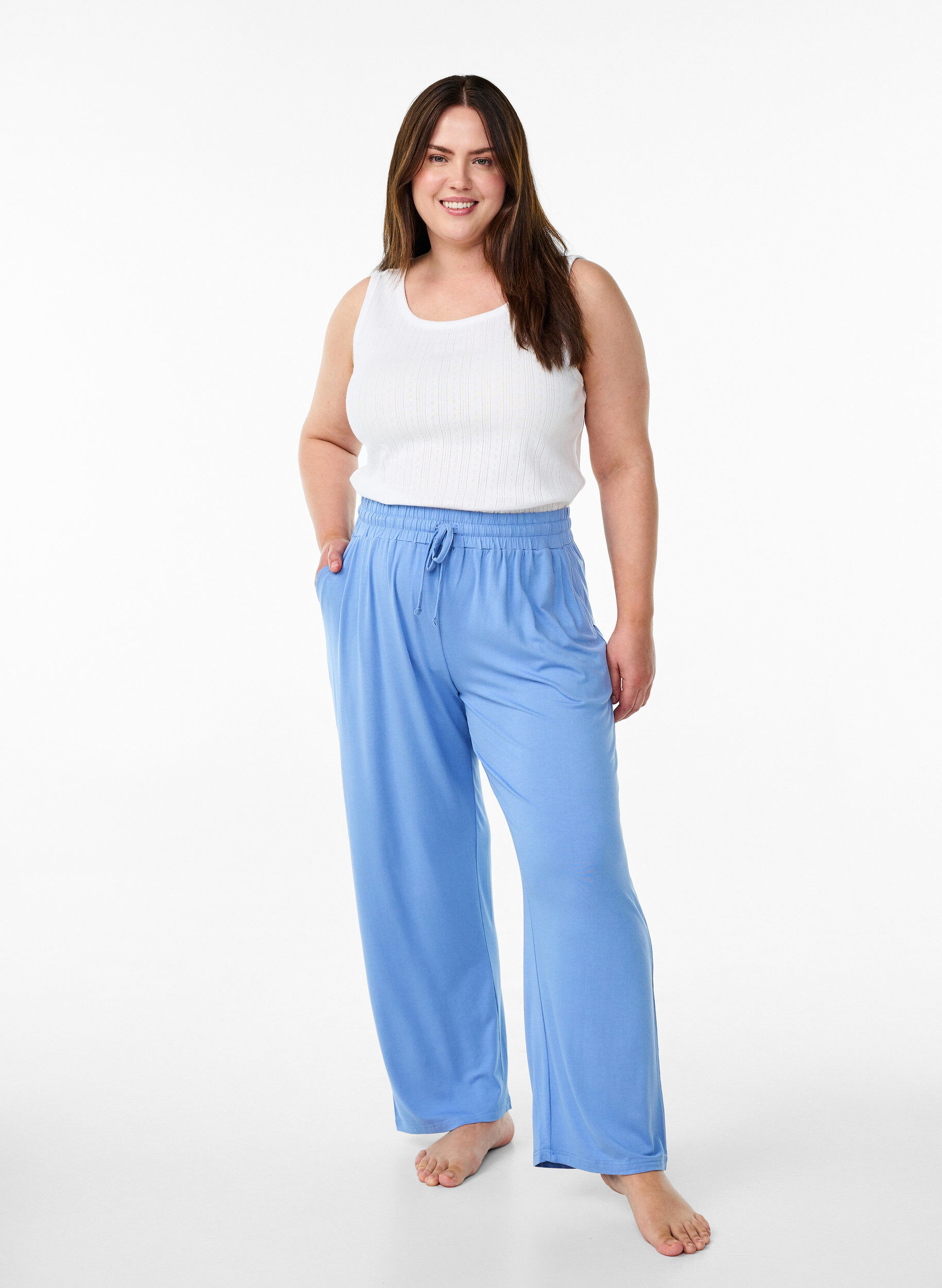 ZizziPantalon de nuit ample en jersey de viscose avec poches, Bleu, Model image number 0