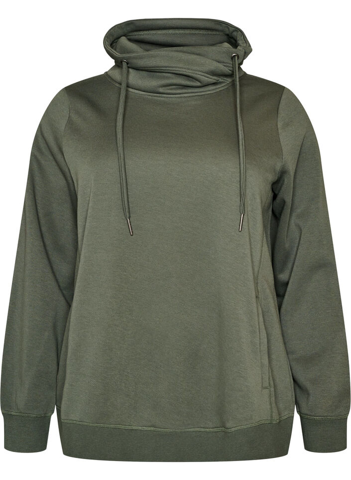 Sweat &agrave; col montant et poches, Vert, Packshot image number 0