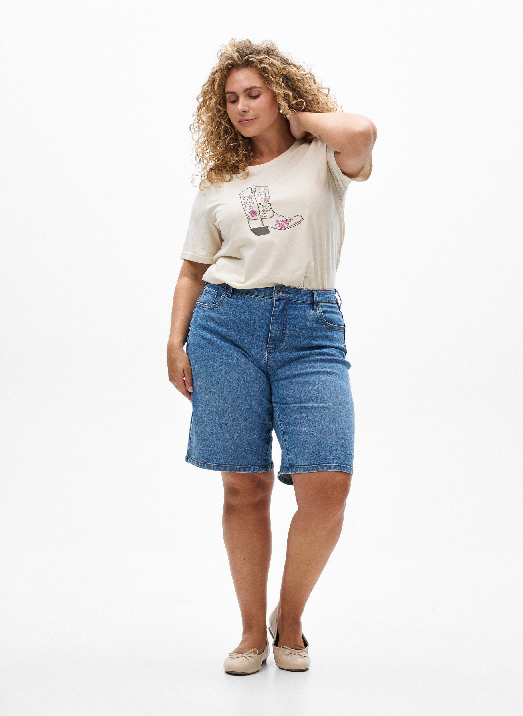 ZizziFLASH - T-shirt met print, Beige, Model image number 1