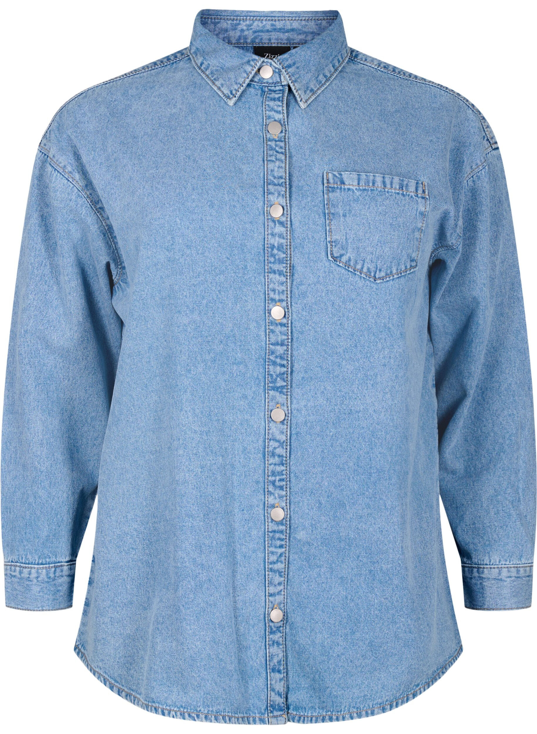 ZizziSoepelvallend denim overhemd met borstzak, Light blue denim, Packshot image number 0