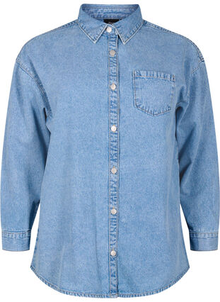 Chemise en jean ample avec poche de poitrine, Light blue denim, Packshot image number 0