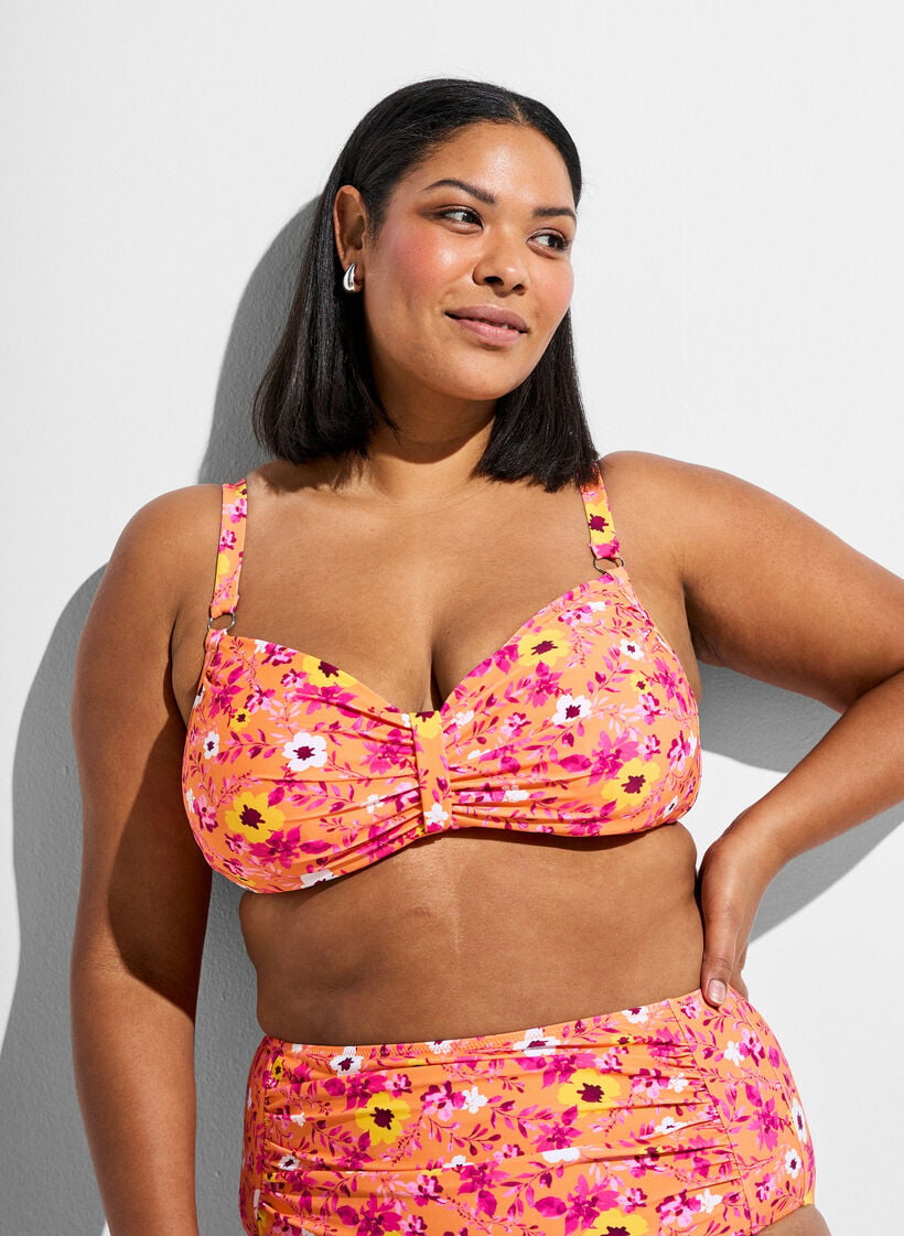 Haut de bikini avec armatures et imprim&eacute;, Orange, Model image number 0