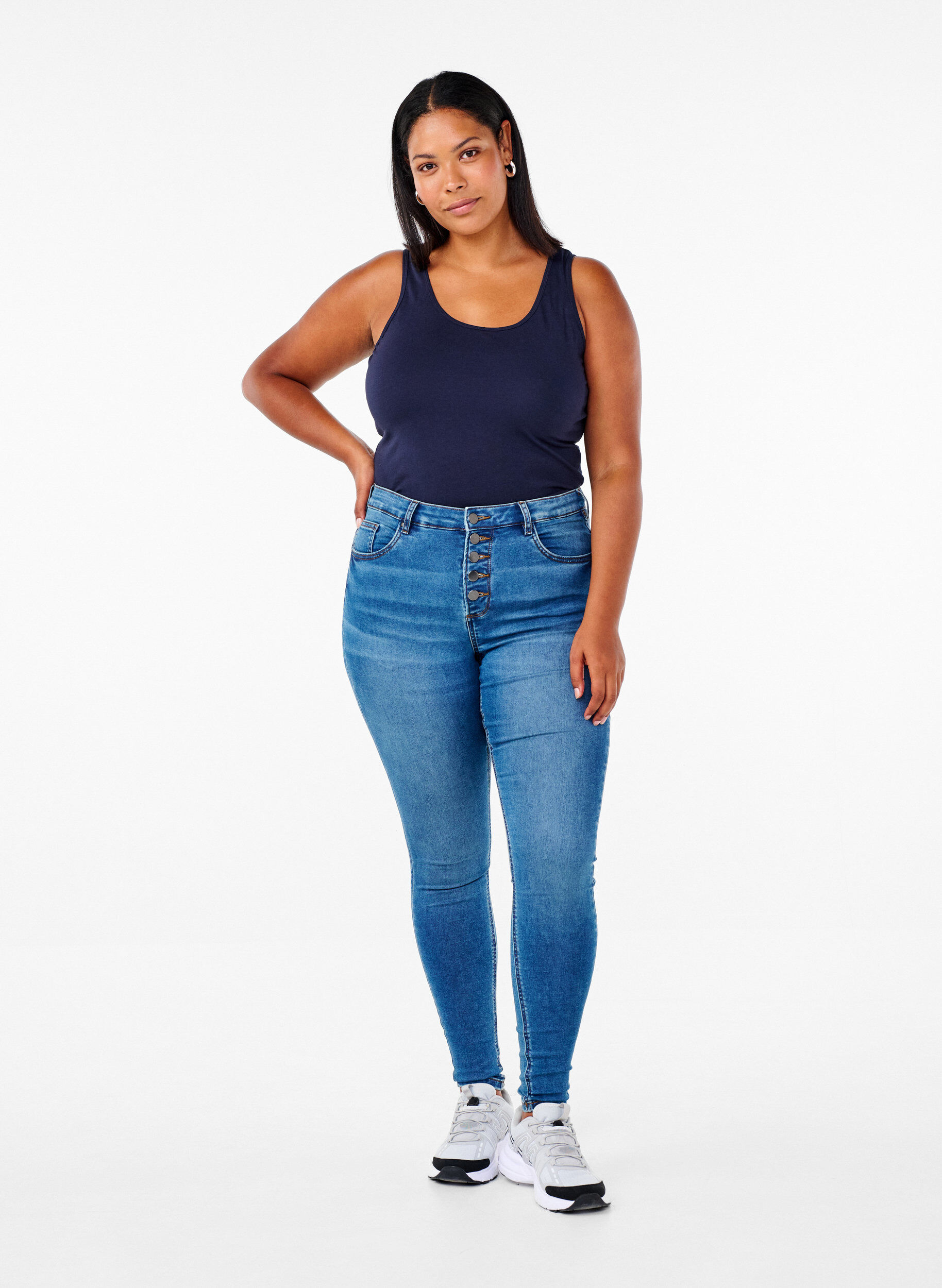 ZizziEffen gekleurd basic top in katoen, Blauw, Model image number 1