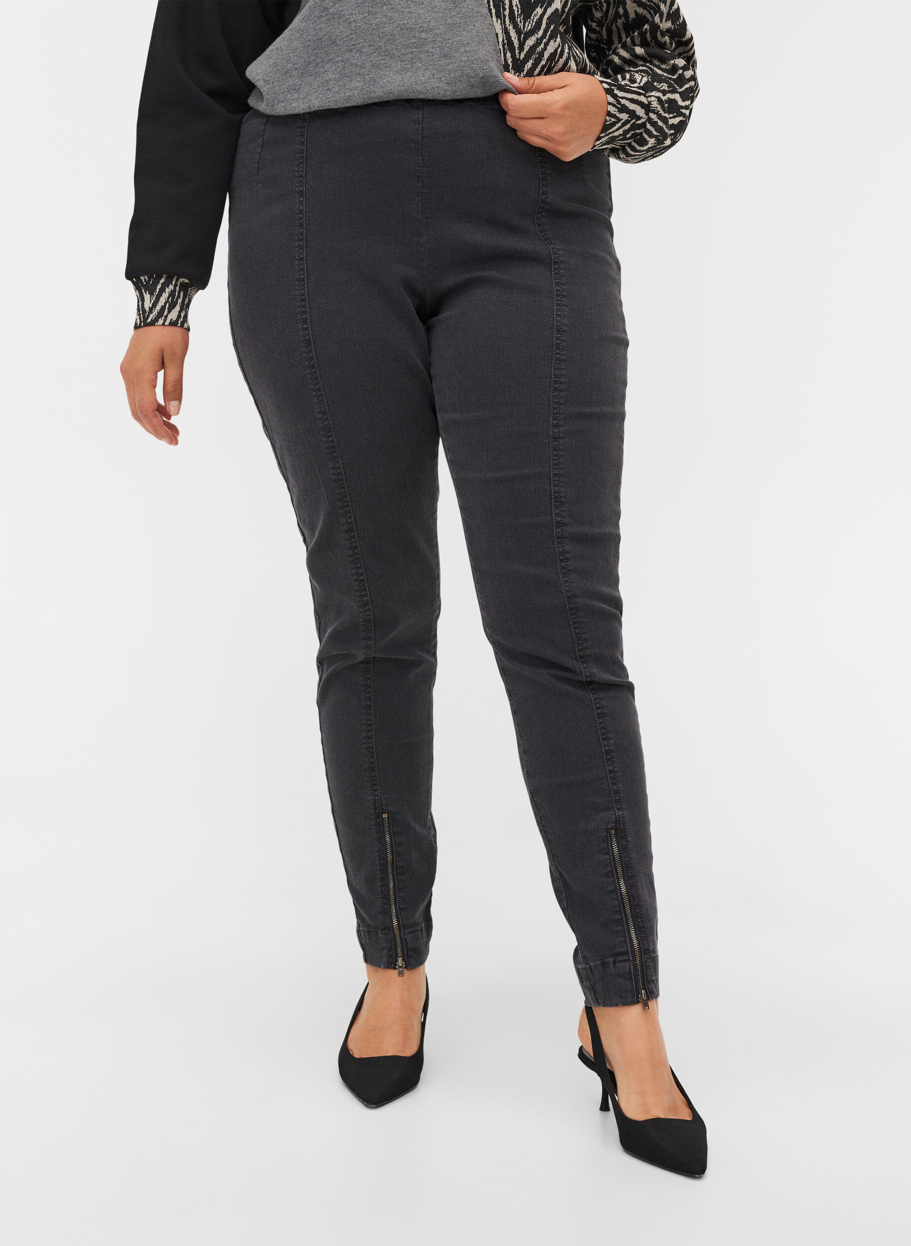 ZizziJegging met ritsdetail, Grey Wash, Model image number 2