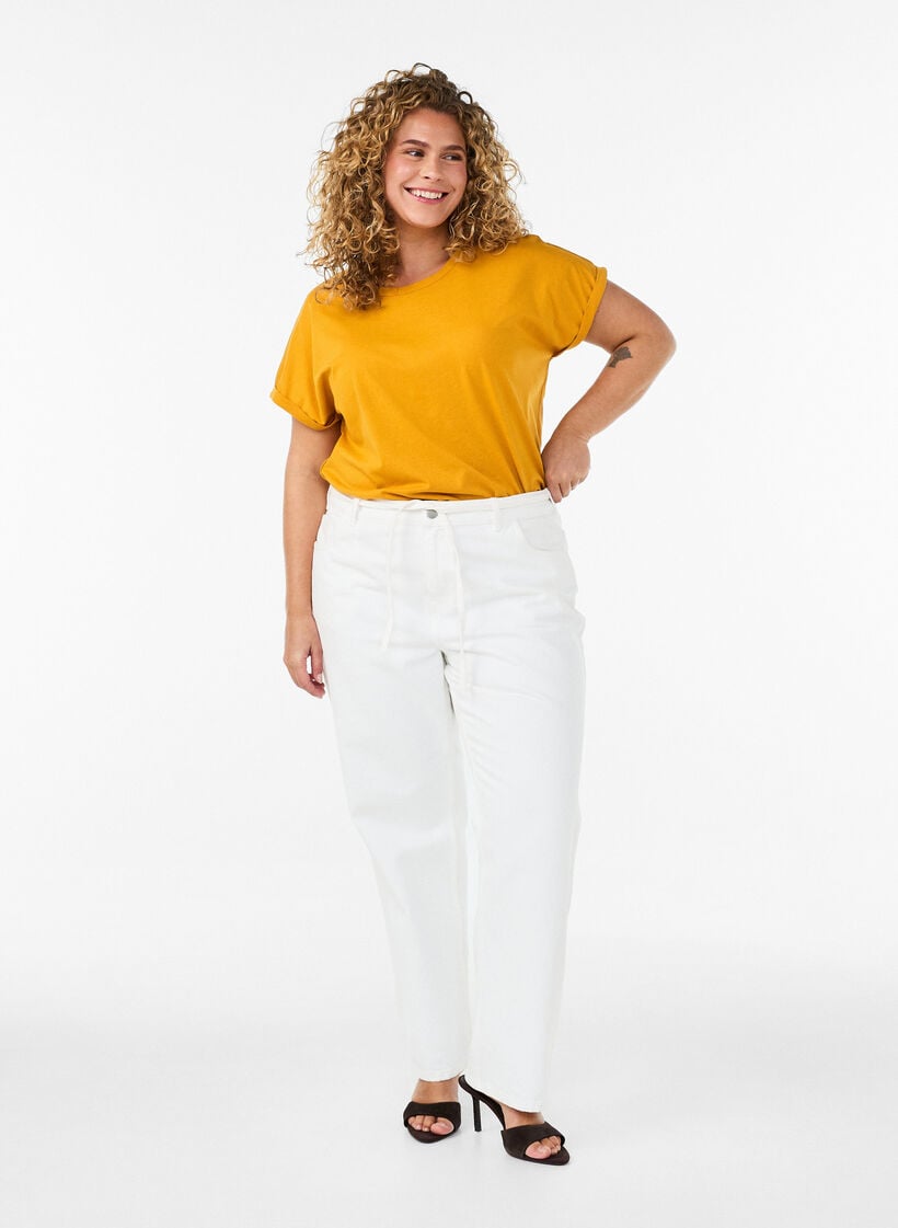 T-shirt met korte mouwen van katoenmix, Geel, Model image number 1
