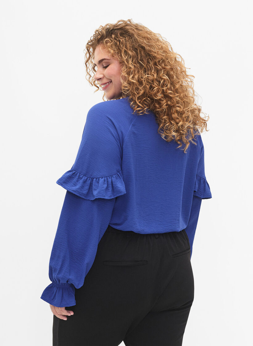 Blouse met ruches en knopen, Deep Ultramarine, Model image number 1