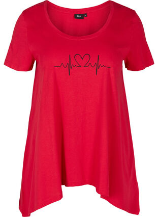 Haut en coton à manches courtes en forme de trapèze , Lipstick Red HEART, Packshot image number 0