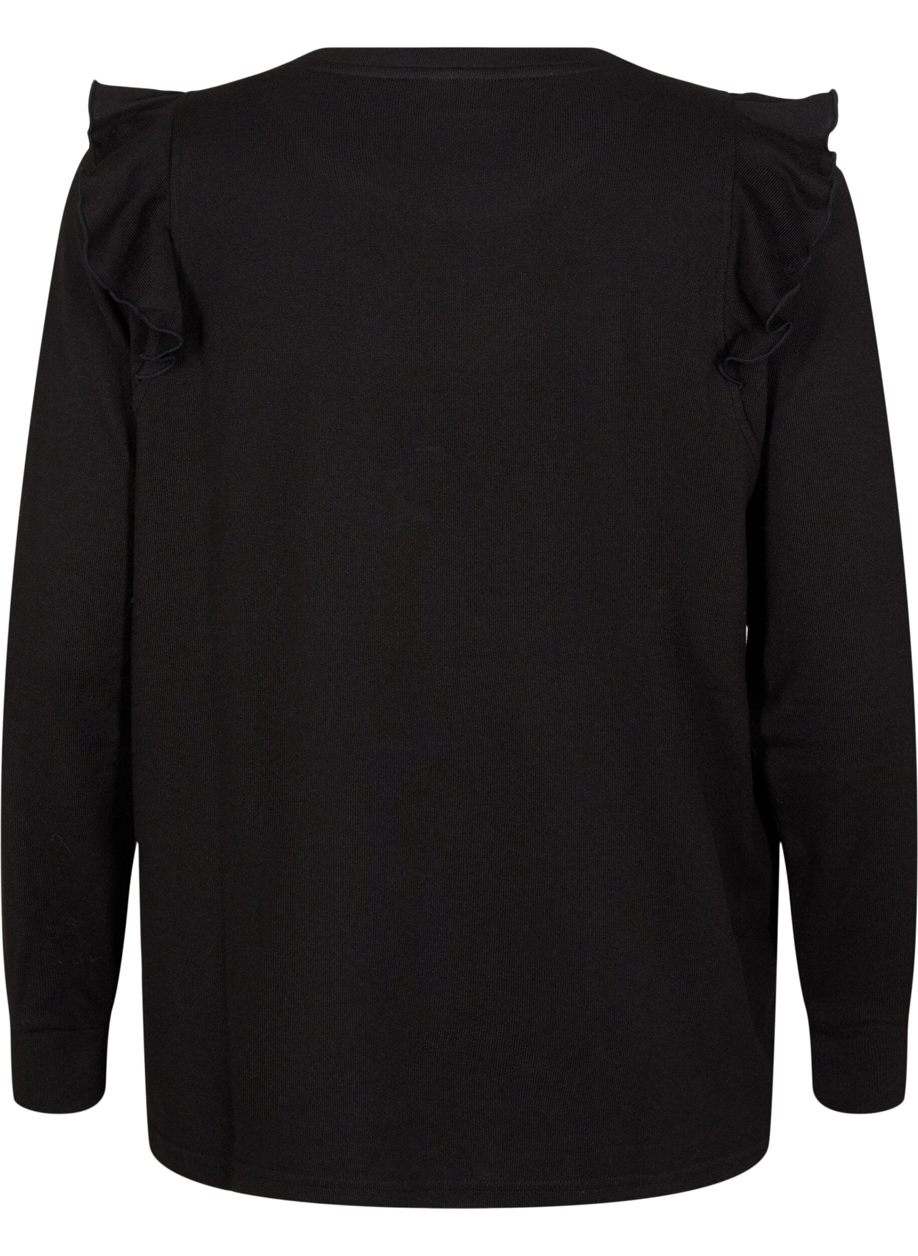 Zizzi Blouse met lange mouwen en ruches, Black, Packshot image number 1