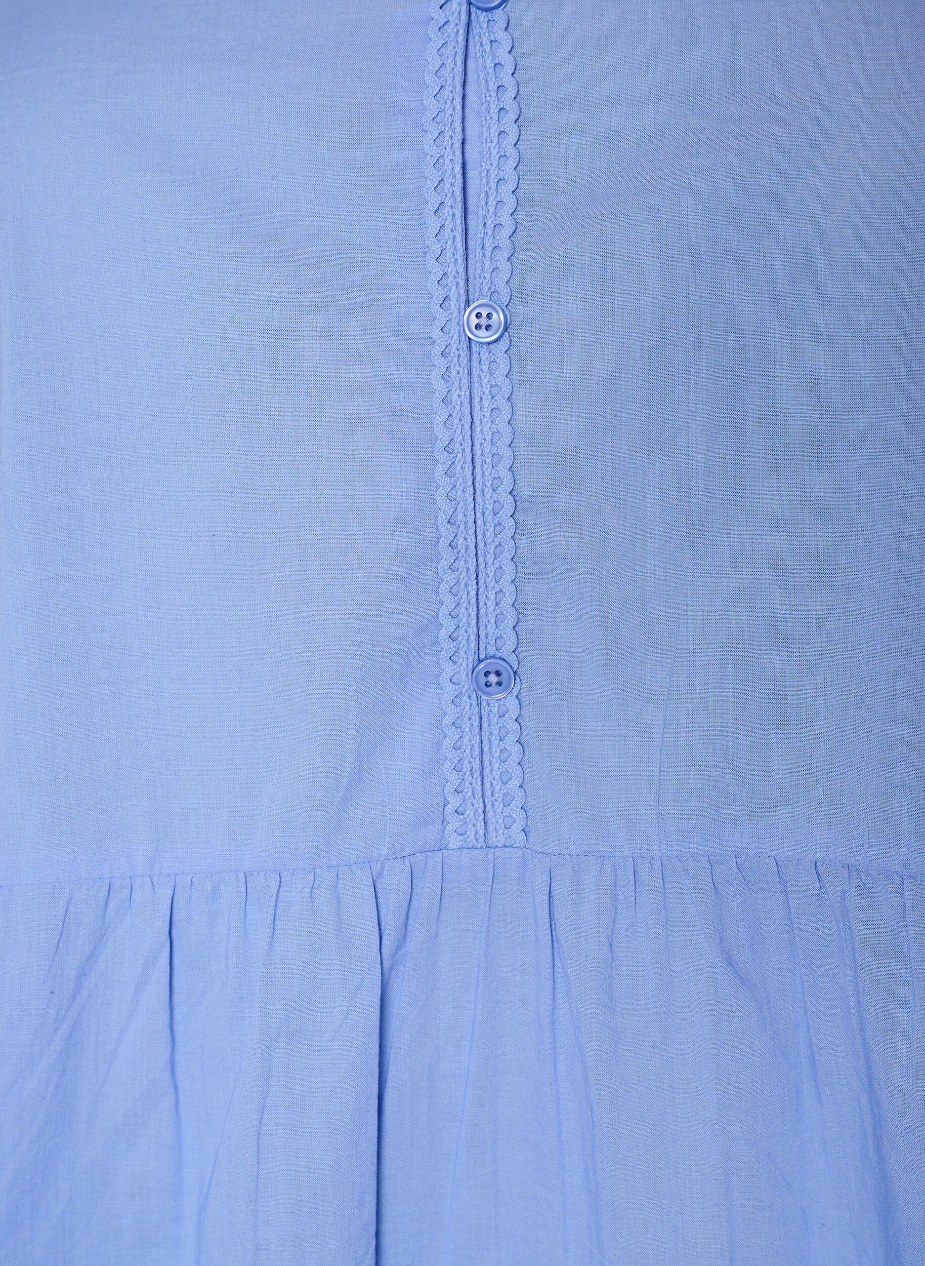 ZizziTunique en coton &agrave; col en V et bordure en crochet, Bleu, Packshot image number 2