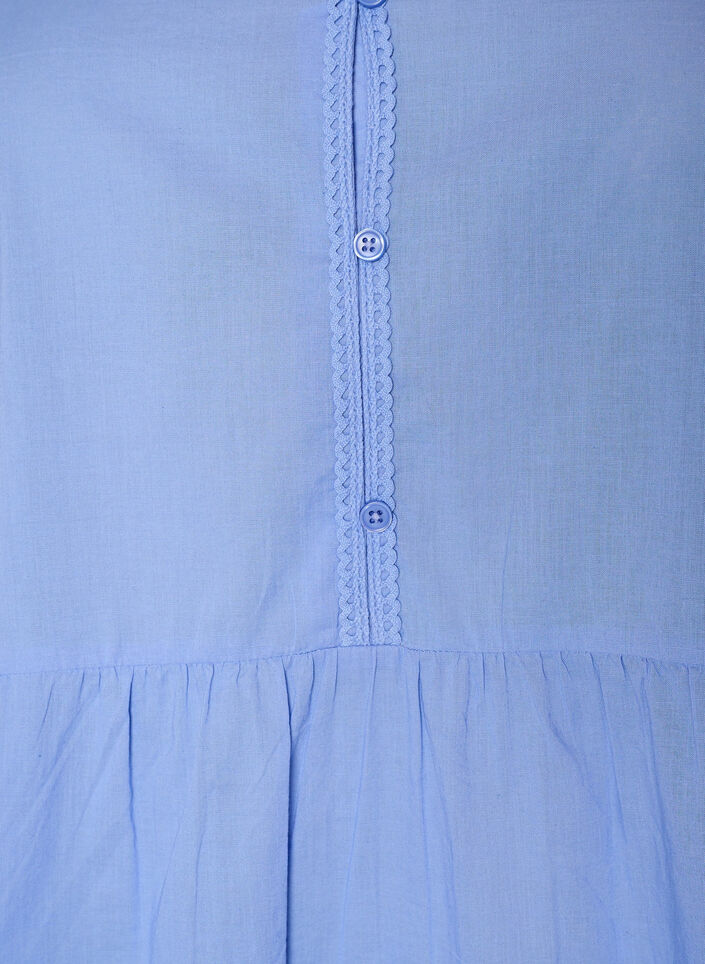 Tunique en coton &agrave; col en V et bordure en crochet, Bleu, Packshot image number 2