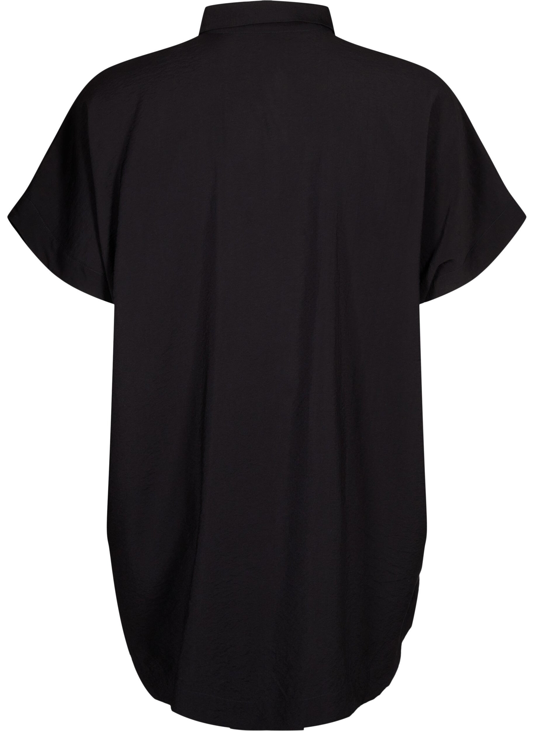 ZizziLang shirt van viscose met korte mouwen, Black, Packshot image number 1