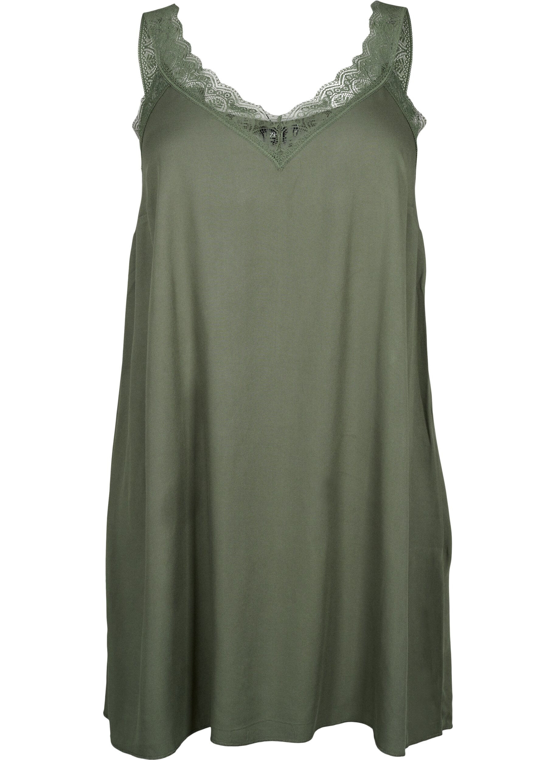 Zizzi Robe &agrave; bretelles en viscose orn&eacute;e de dentelle, Thyme, Packshot image number 0