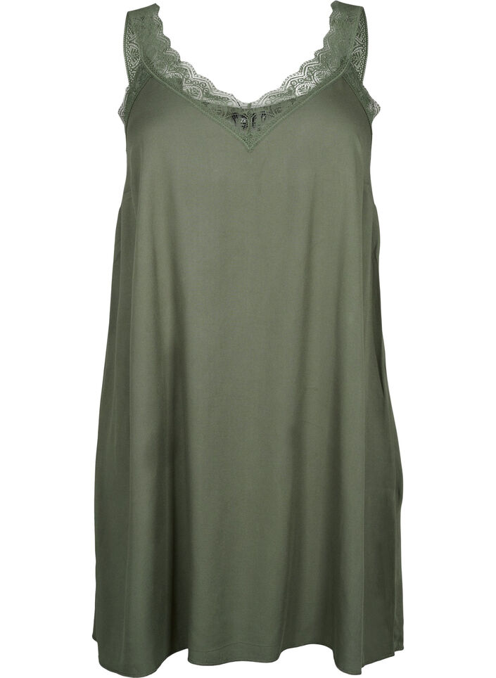 Spaghetti-jurk van viscose met kant, Thyme, Packshot image number 0