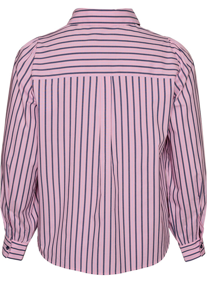 Gestreept shirt met een klassieke kraag en lange mouwen, Roze, Packshot image number 1