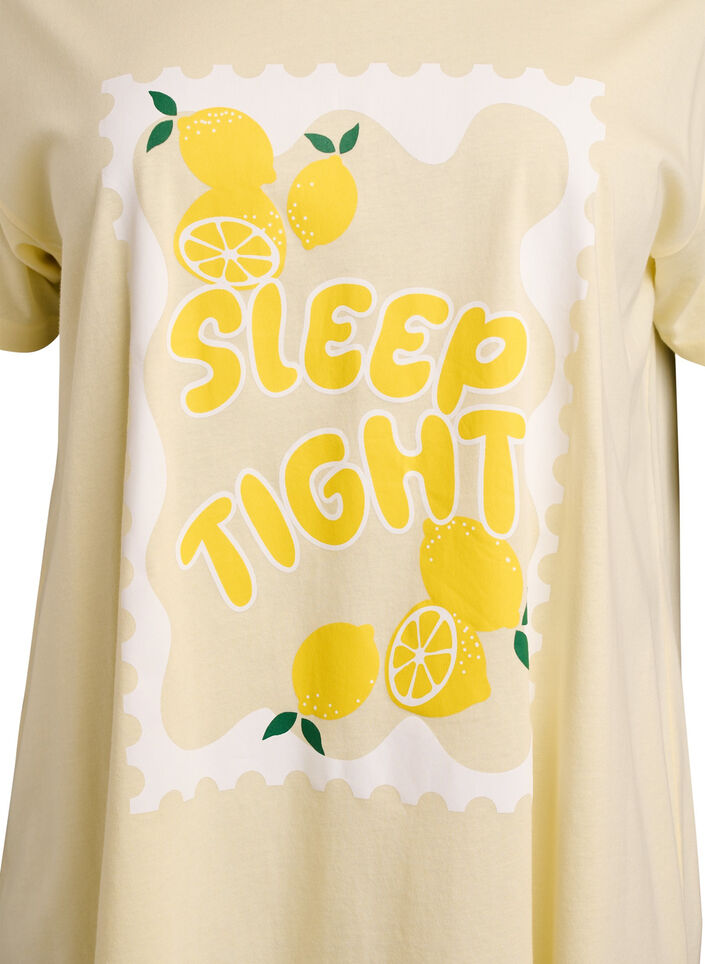 T-shirt de nuit long en coton bio avec imprim&eacute;, Jaune clair, Packshot image number 2