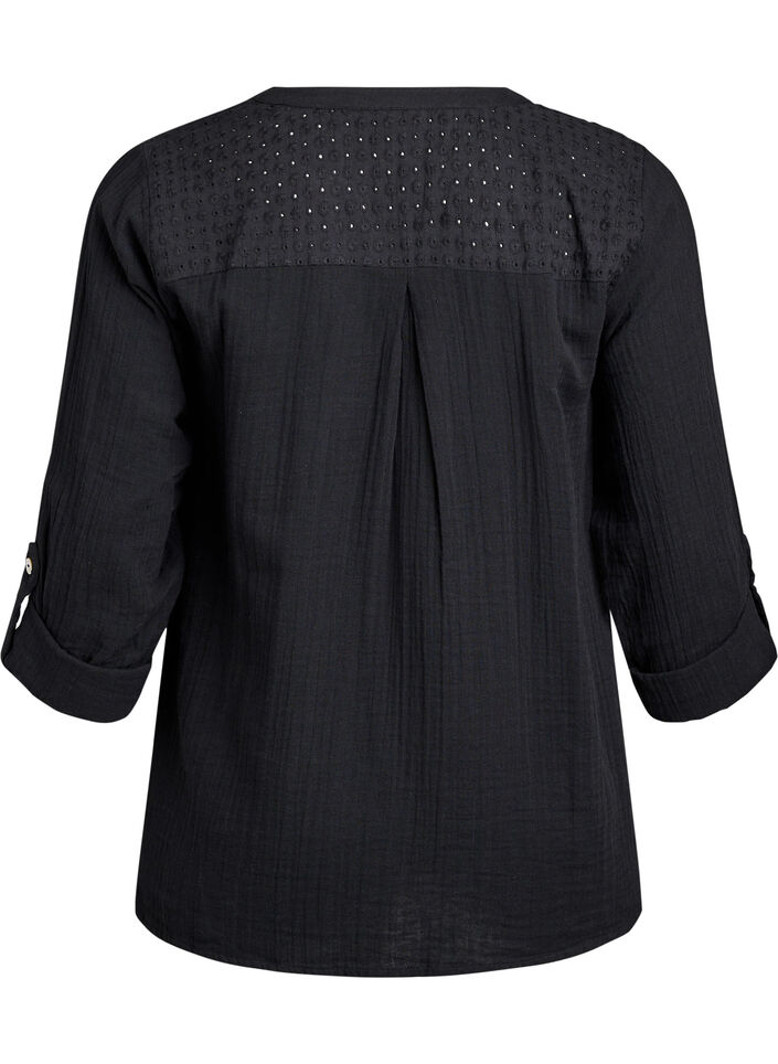 Blouse in katoenen mousseline met broderie anglaise, Zwart, Packshot image number 1