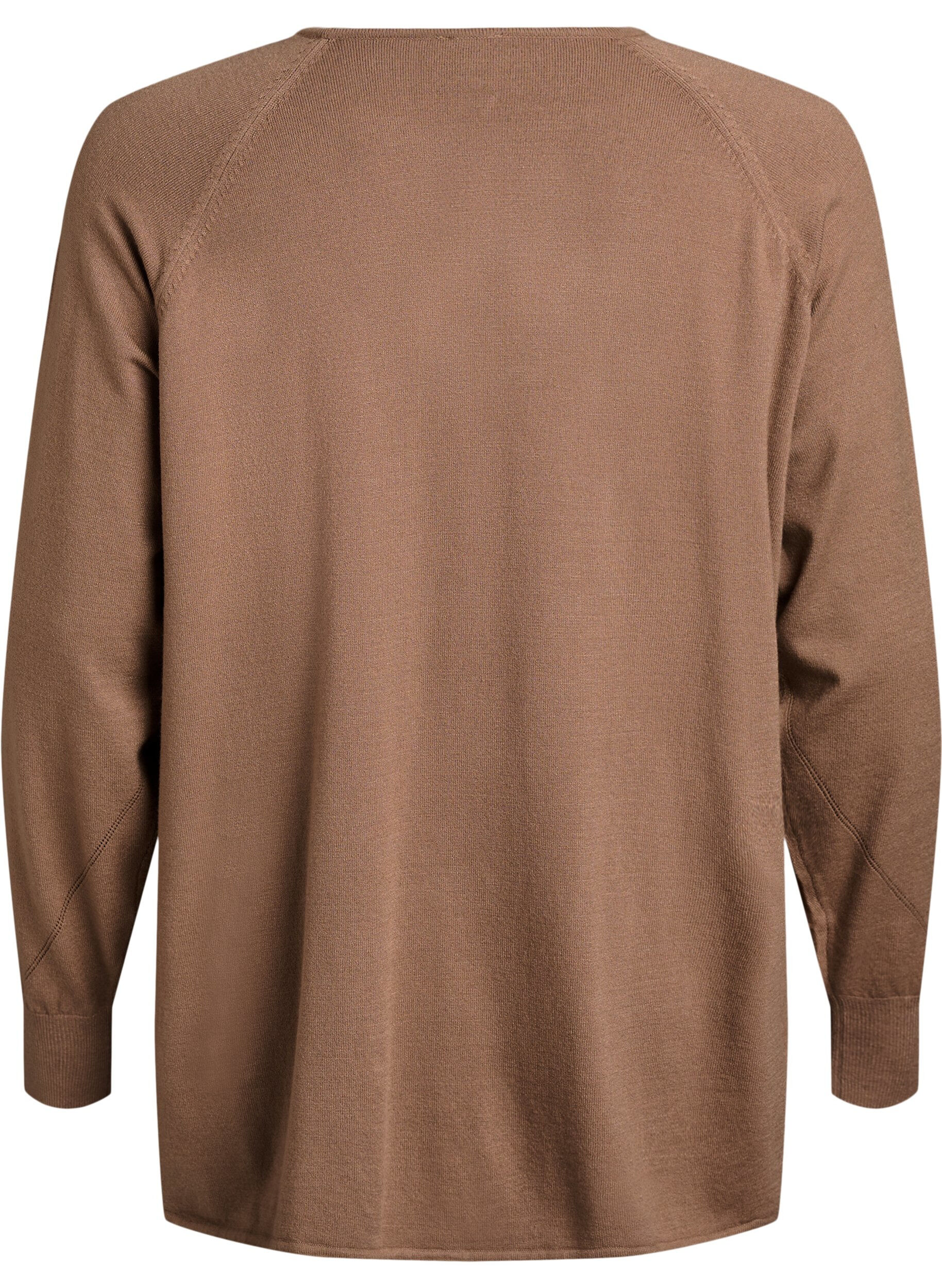 ZizziBreigoed blouse met ronde hals en gebreid patroon, Bruin, Packshot image number 1