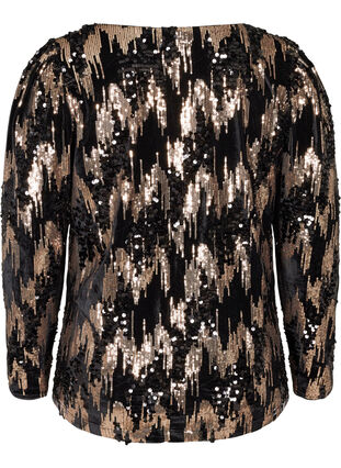 Velours blouse met lange mouwen en pailletten, Black w. Sequins, Packshot image number 1