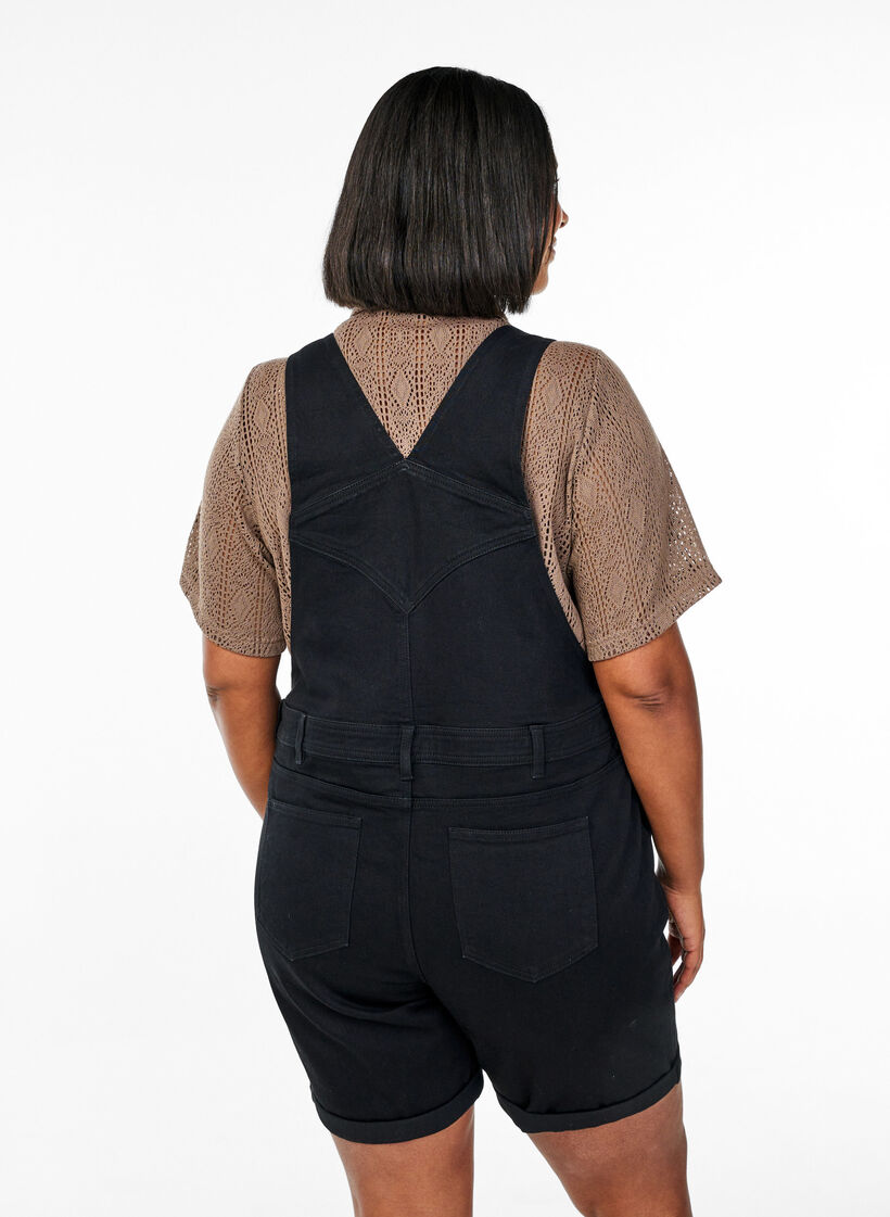 Denim overalls korte broek, Zwart, Model image number 2