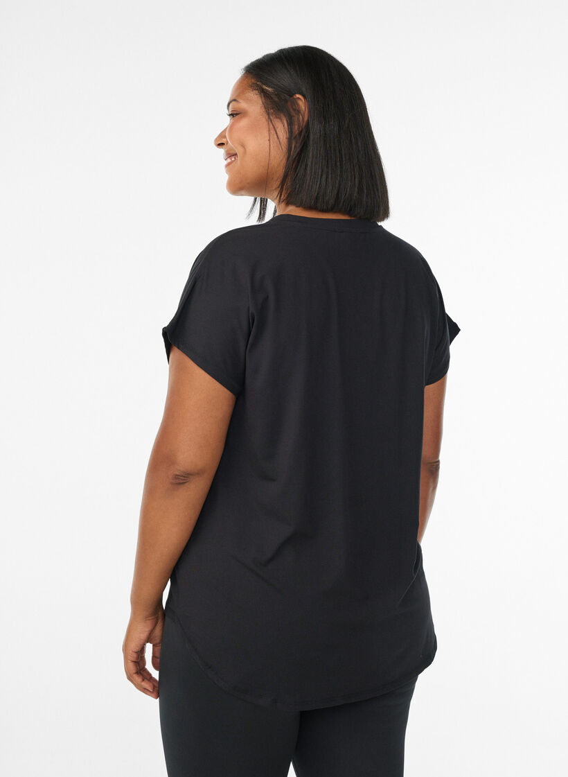 Sportief t-shirt met korte mouwen en v-hals, Zwart, Model