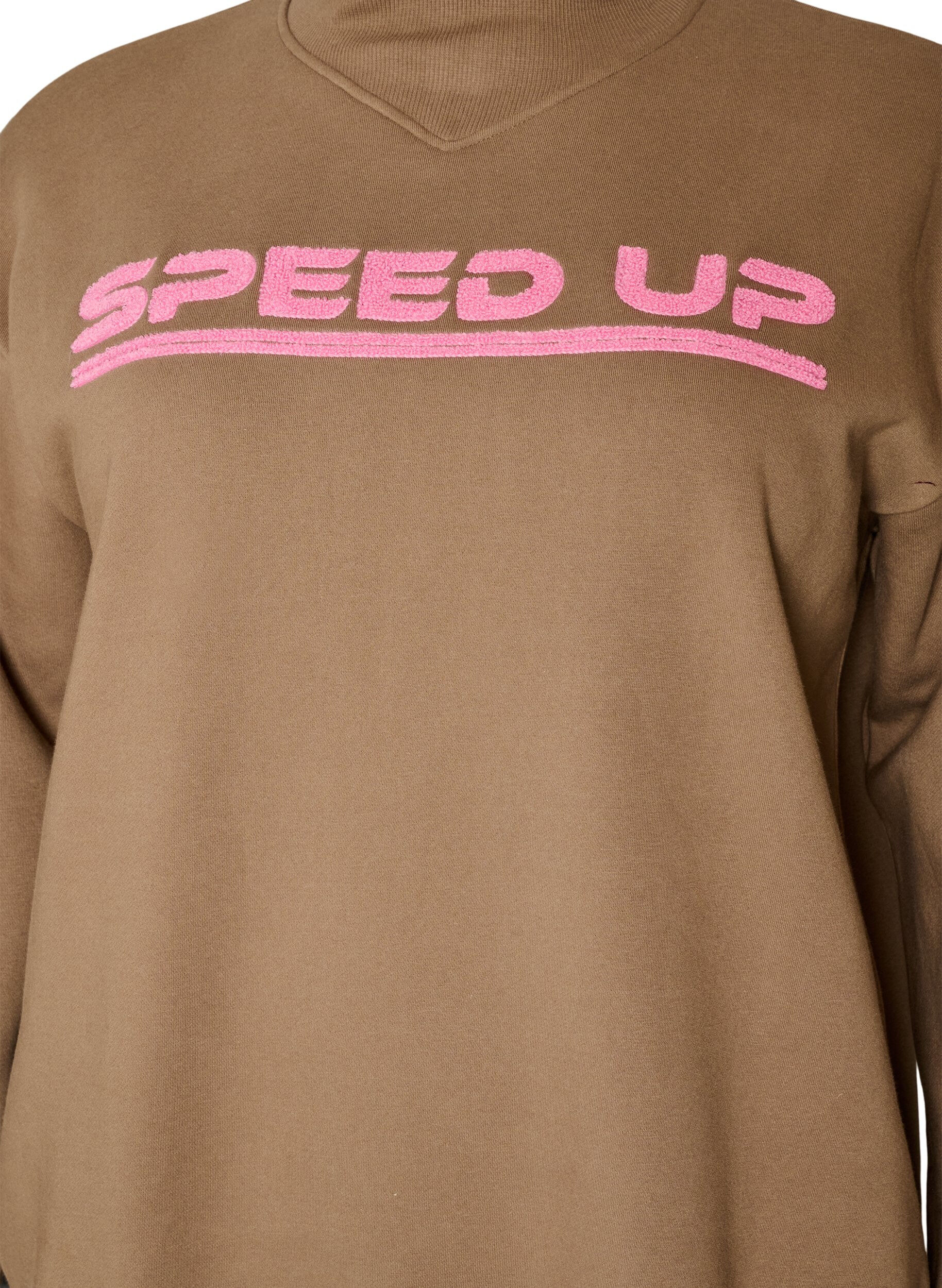 ZizziSweatshirt avec col montant et motif sportif sur le devant, Marron, Packshot image number 2