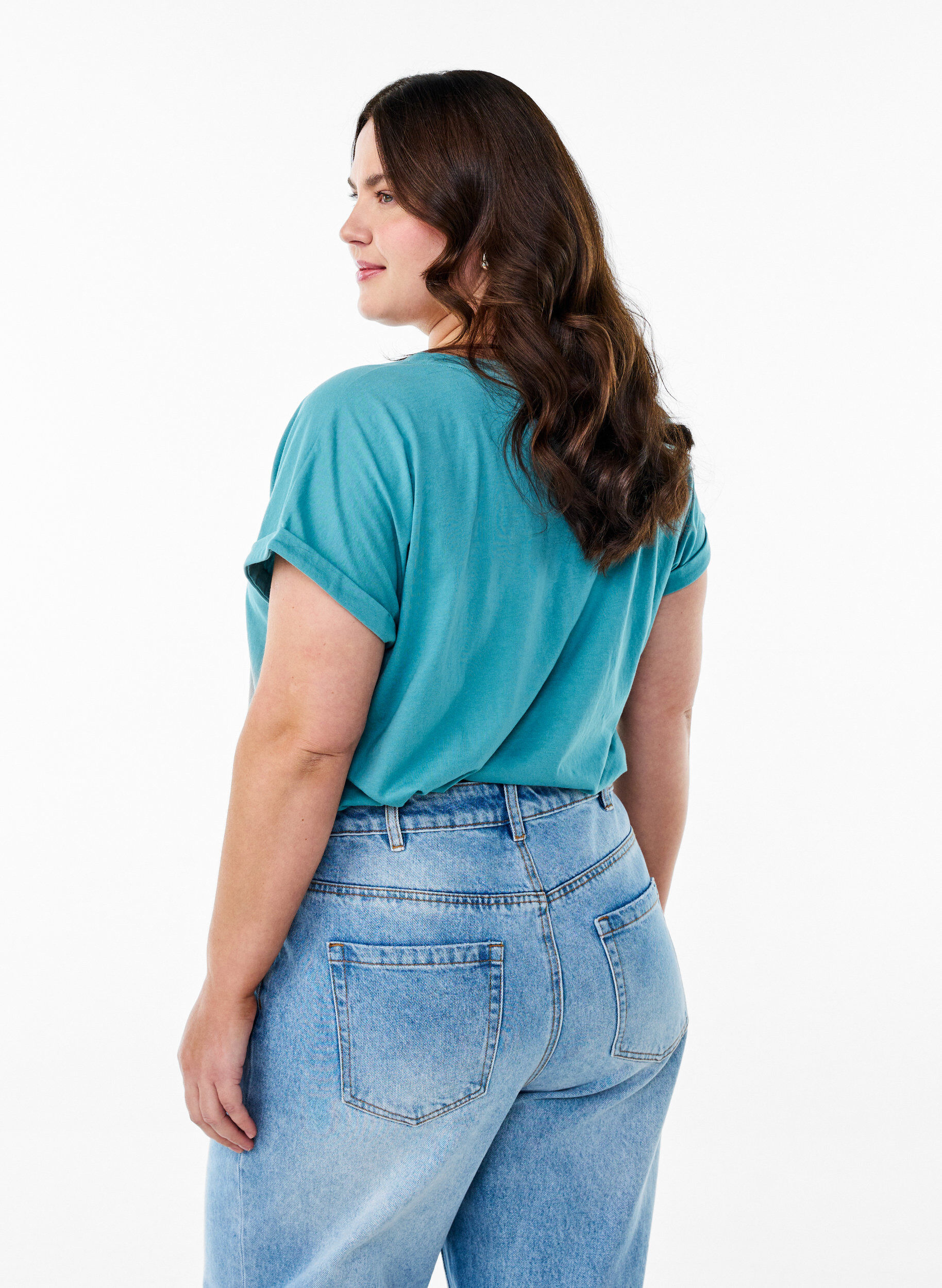 Zizzi T-shirt &agrave; manches courtes en m&eacute;lange de coton, Bleu, Model image number 2