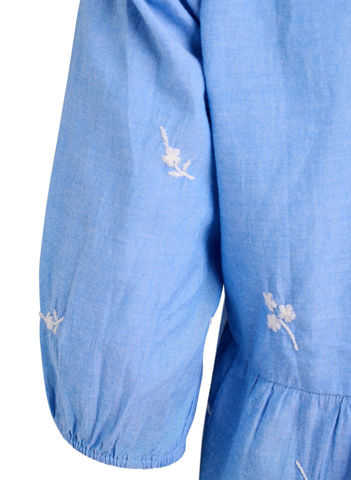 Katoenen blouse met geborduurde bloemen en knoopsluiting, Blauw, Packshot image number 3
