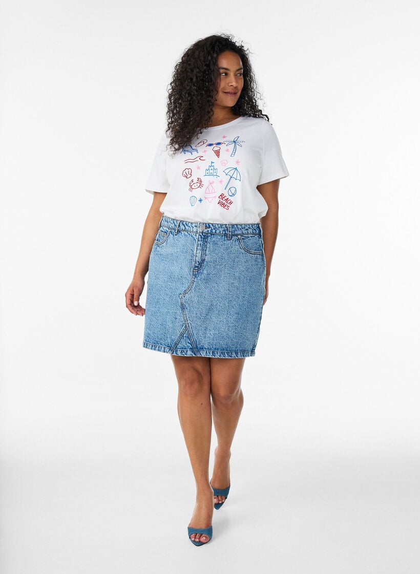 T-shirt en coton bio avec imprim&eacute; plage, Blanc, Model image number 1