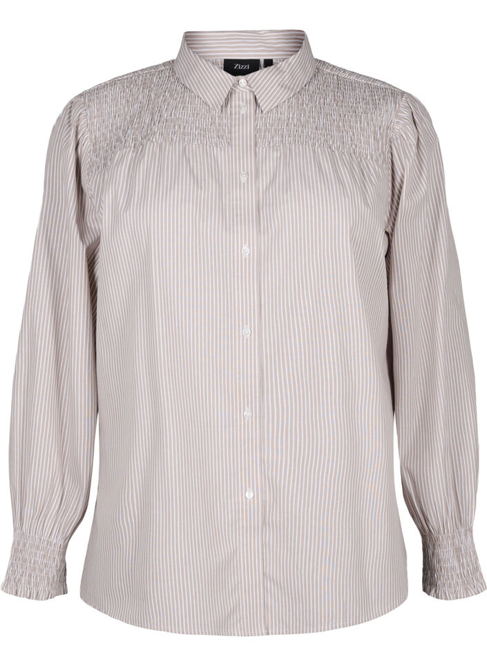 Chemise rayée avec fronces, Silver Mink Wh. St., Packshot image number 0