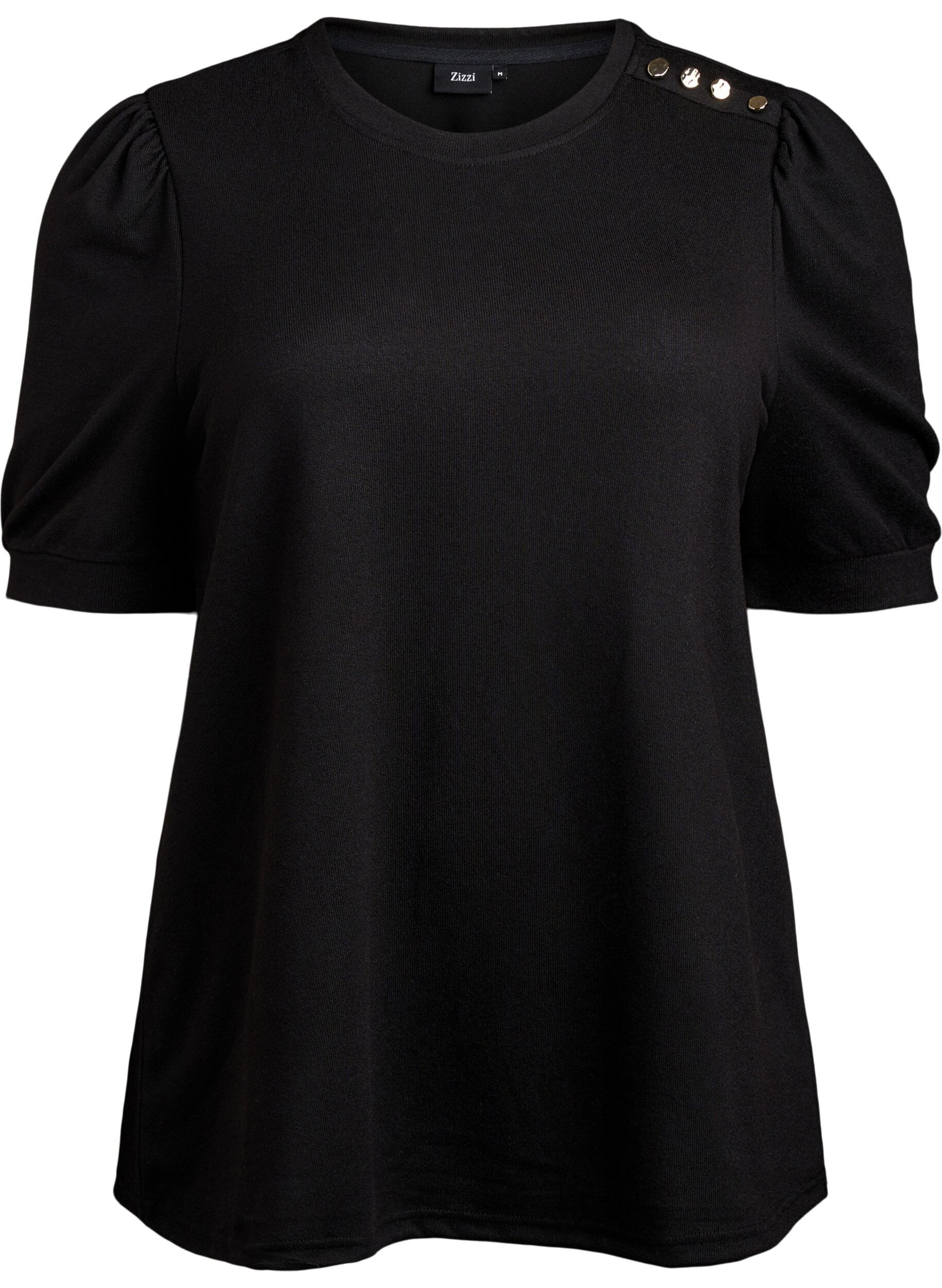 Chemisier avec d&eacute;tails boutons et manches courtes bouffantes