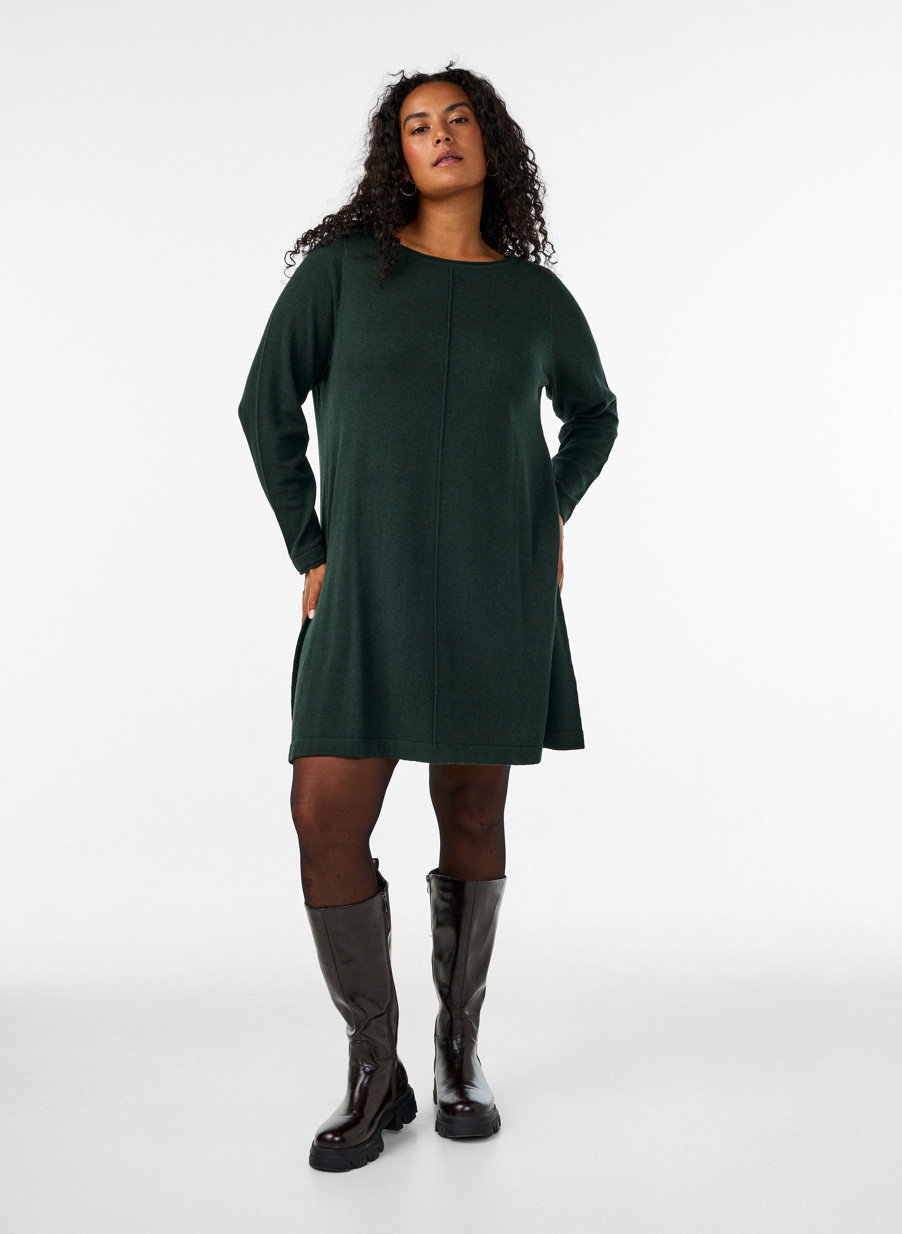 ZizziRobes tricot&eacute;es en m&eacute;lange coton-viscose, Vert, Model image number 1