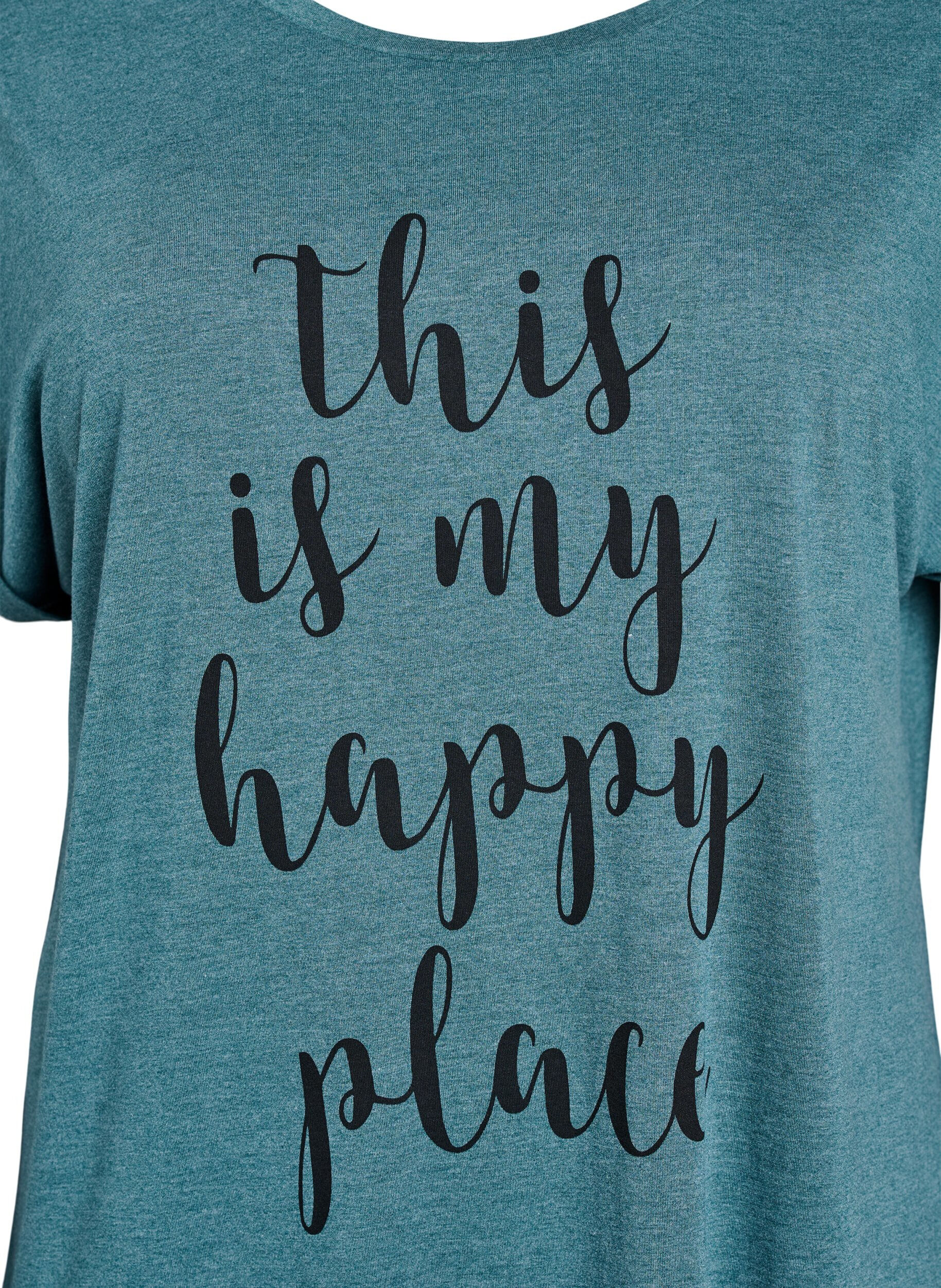 ZizziNachtjapon met korte mouwen en tekstopdruk, Groen, Packshot image number 2