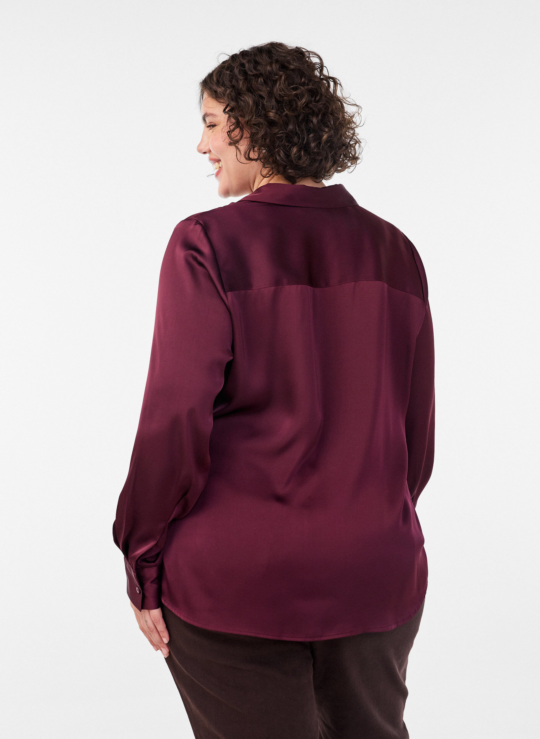 ZizziShirt met satijnlook en wikkeleffect, Rood, Model image number 2