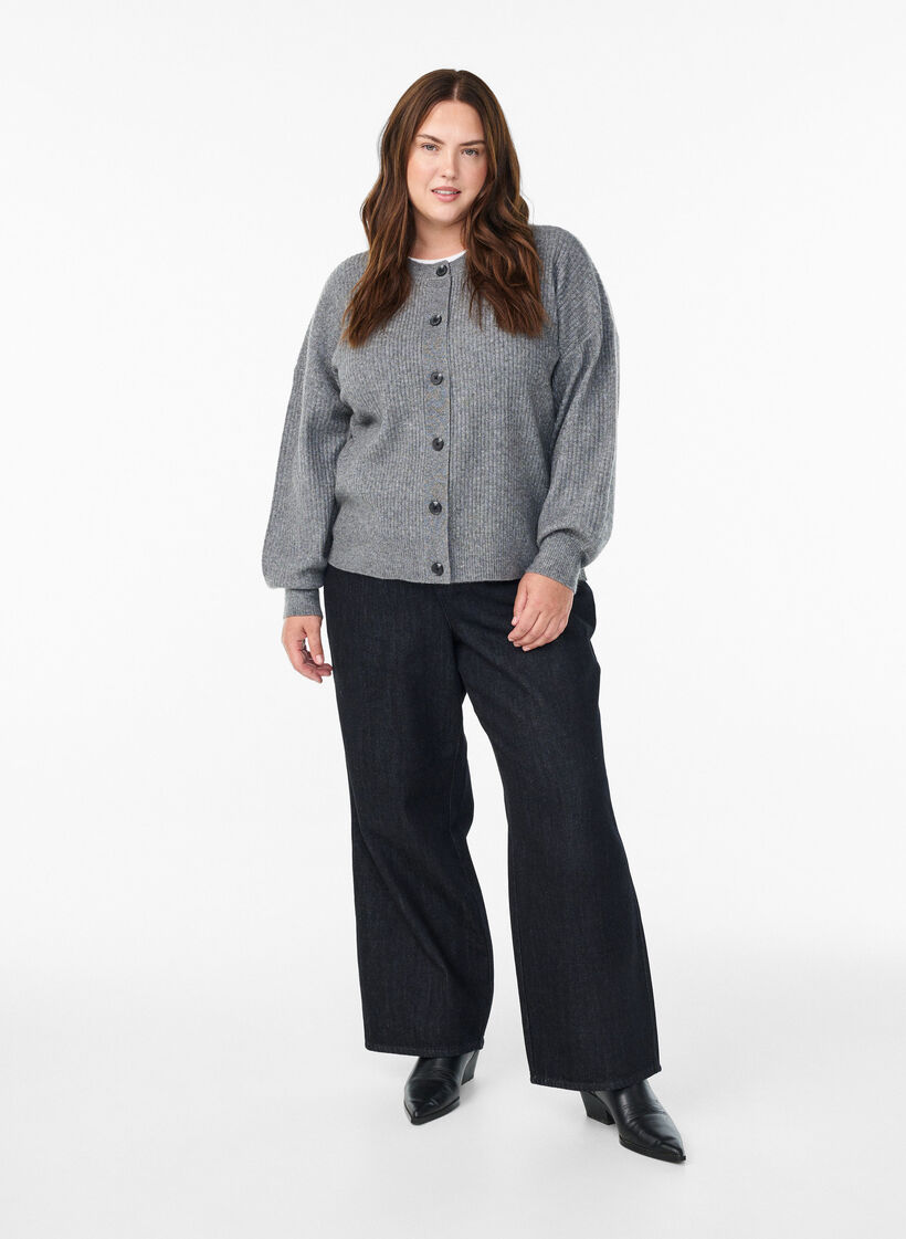 Cardigan en tricot c&ocirc;tel&eacute; avec boutons, Gris, Model image number 1