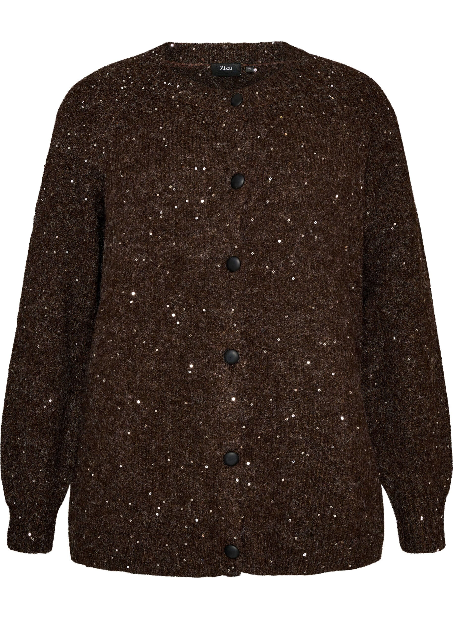 ZizziCardigan met pailletten en knopen, Bruin, Packshot image number 0