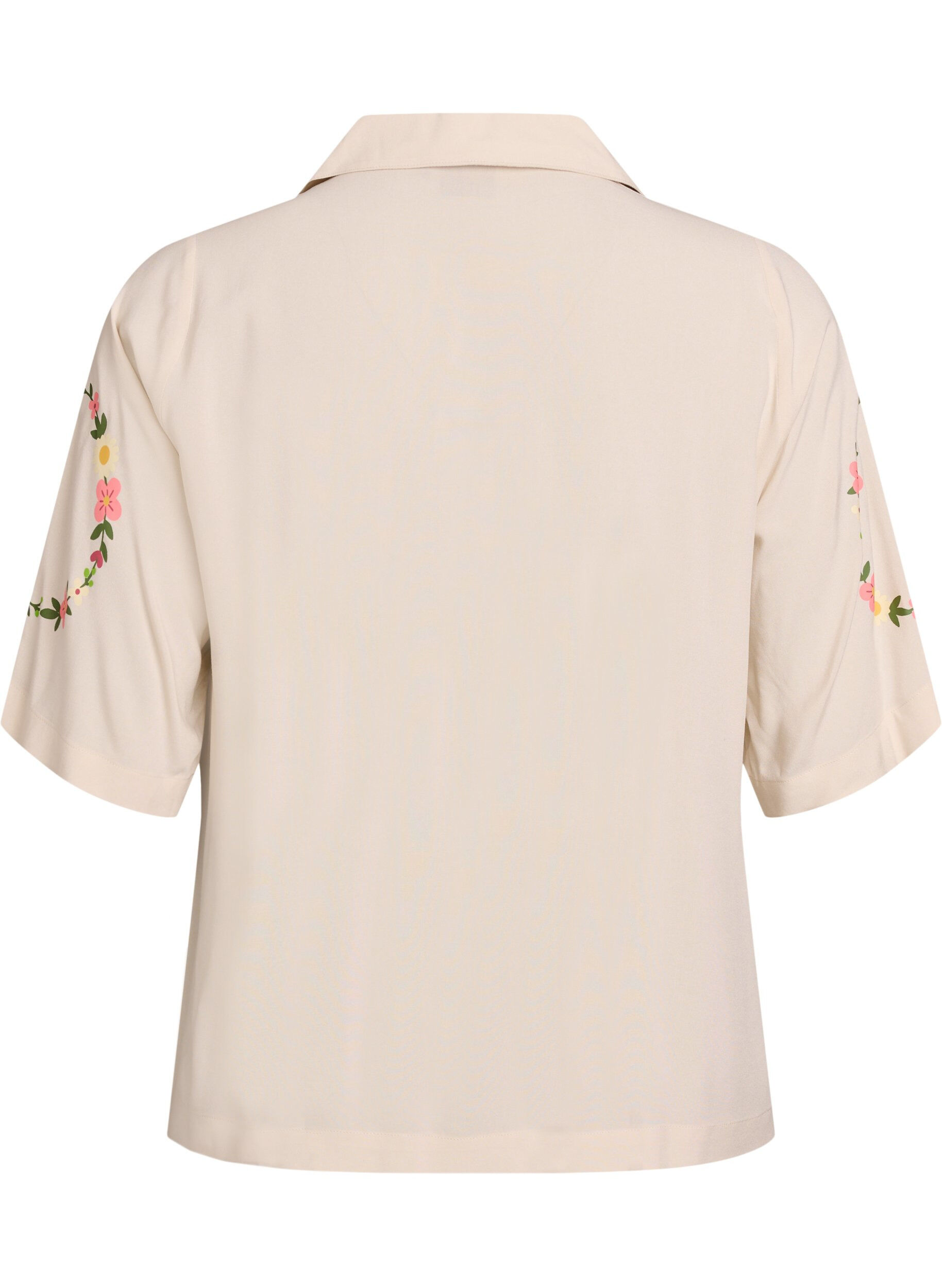 Zizzi Haut de pyjama en viscose avec lien &agrave; nouer et imprim&eacute; fleuri, Beige, Packshot image number 1