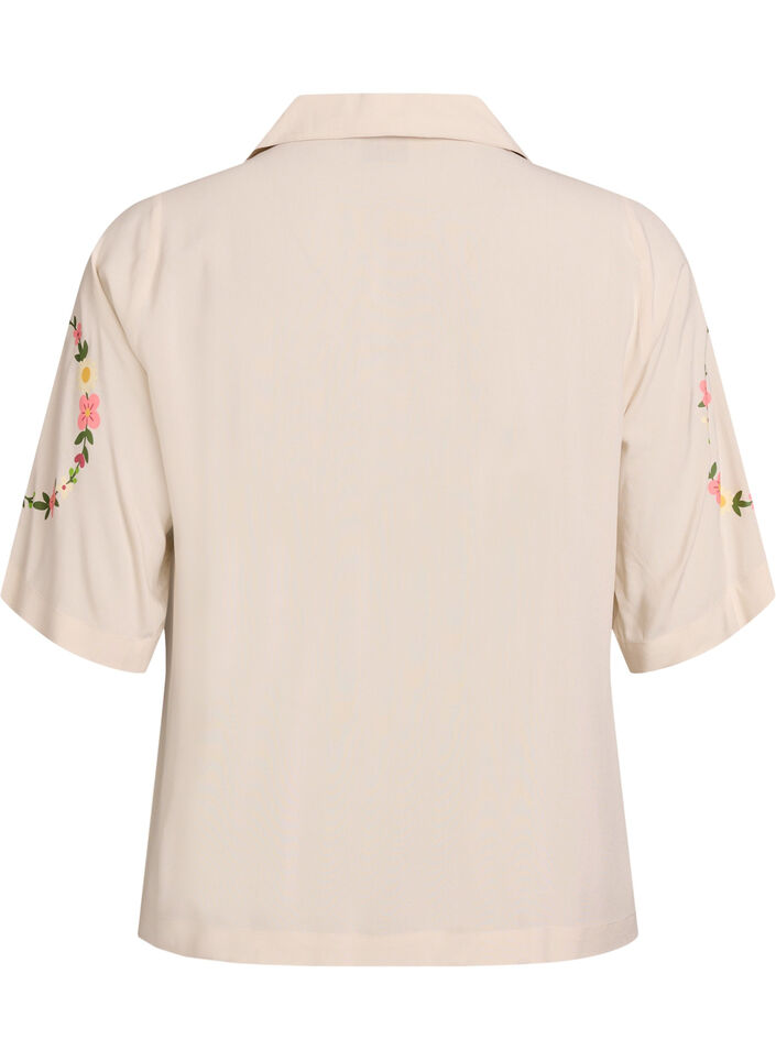 Haut de pyjama en viscose avec lien &agrave; nouer et imprim&eacute; fleuri, Beige, Packshot image number 1