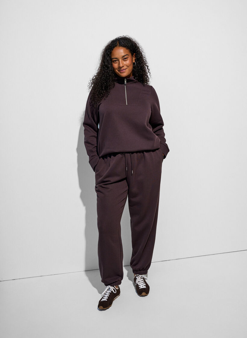 Sweatpants met hoge taille en trekkoord, Bruin, Model image number 1