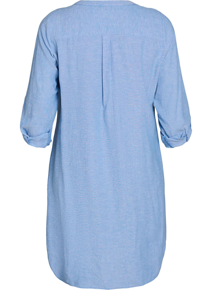 Chemise longue en lin et viscose, Bleu, Packshot image number 1