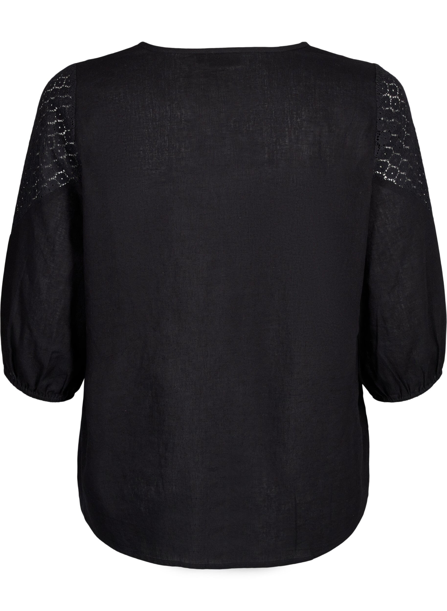 ZizziBlouse van katoenmix met linnen en gehaakt detail, Black, Packshot image number 1