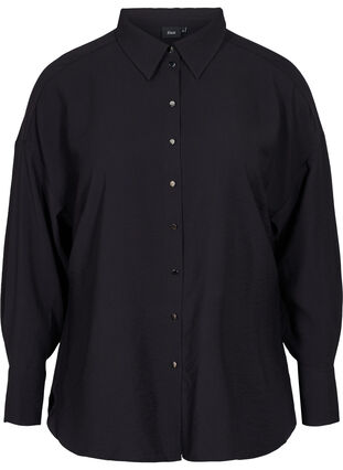 Effen viscose hemd met lange mouwen, Black, Packshot image number 0